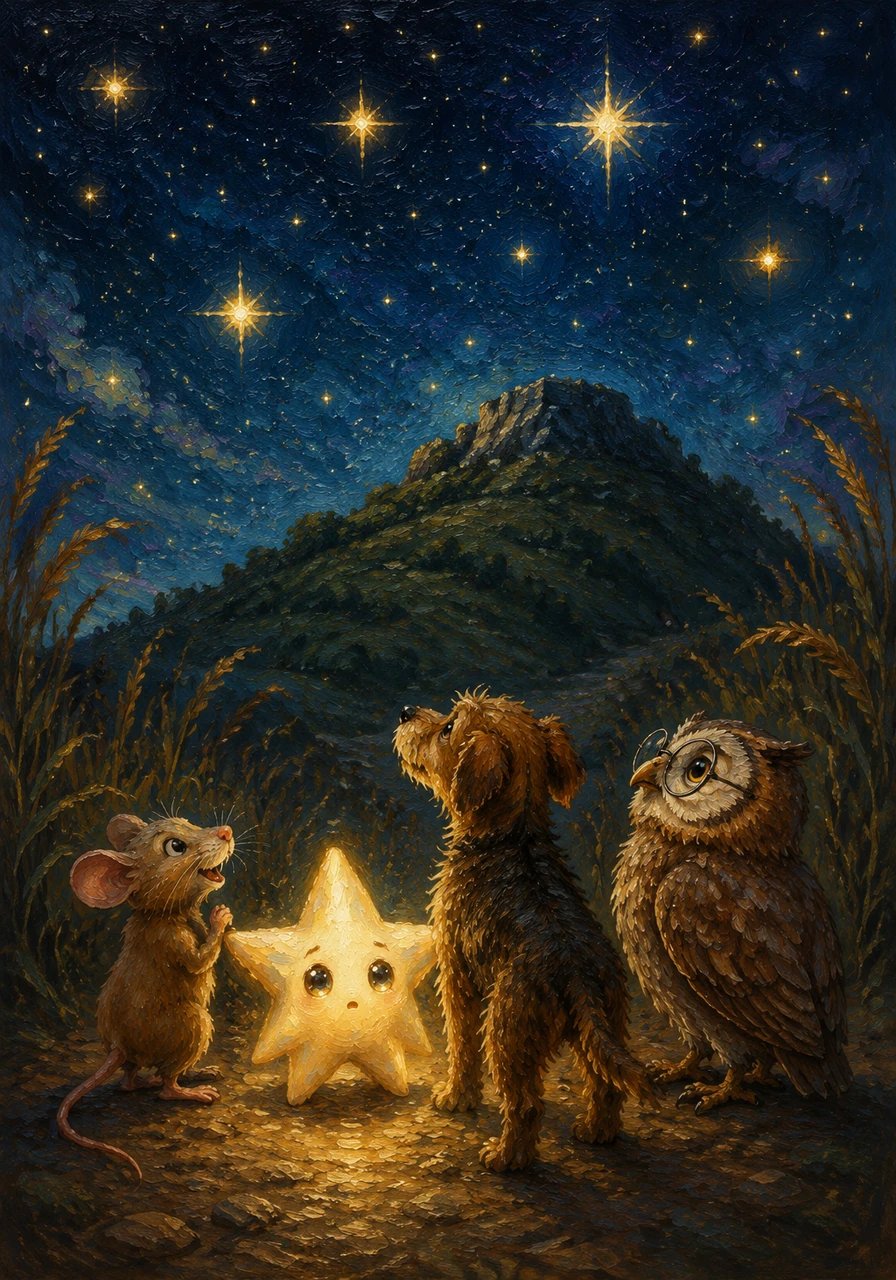 Across the river, they found Milo, an enthusiastic mouse with knowledge of the meadow. Milo knew a shortcut through the tall reeds and led them quickly to the base of the tallest hill, where the air was clear and the stars felt closer.