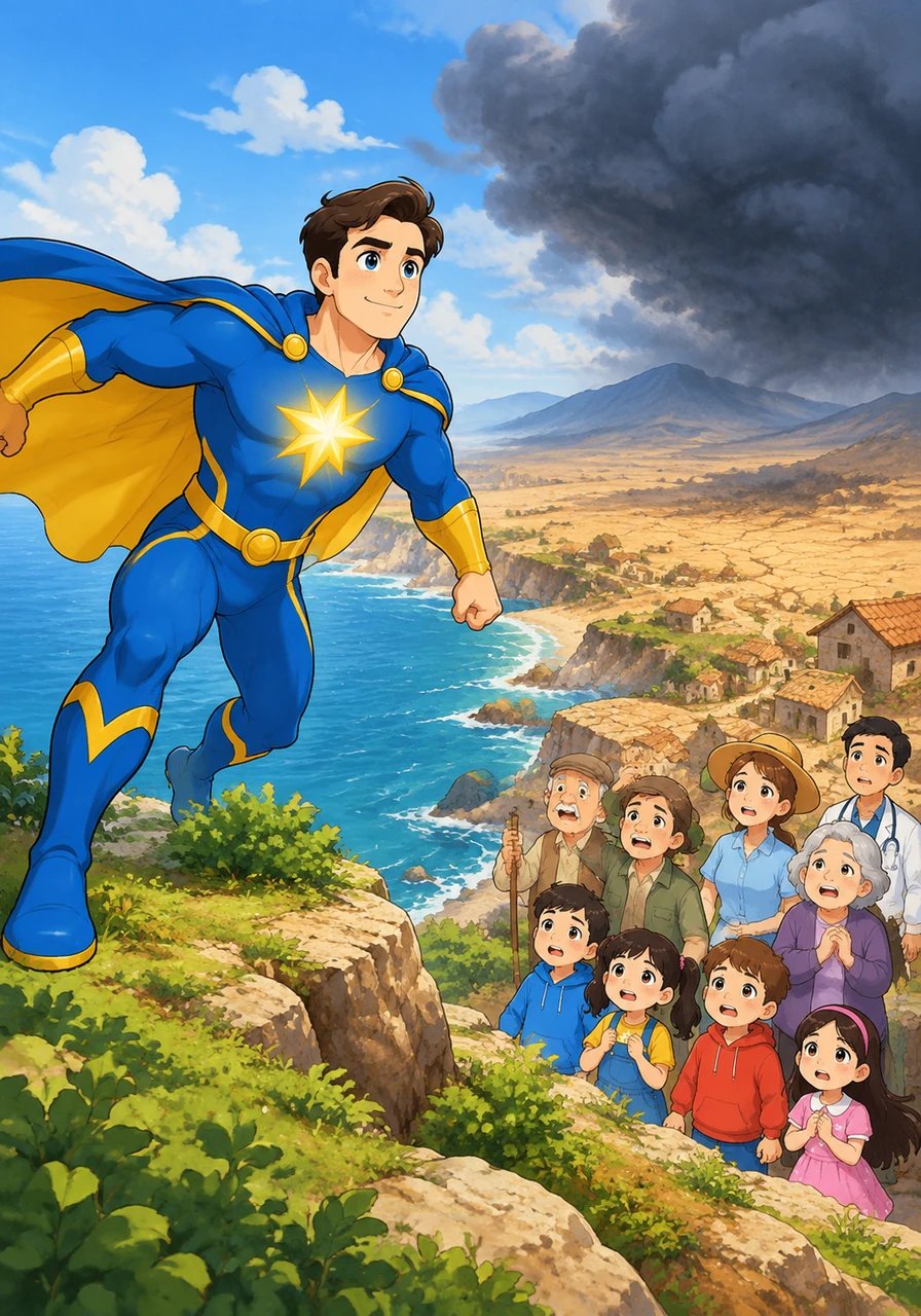 One morning, a gentle breeze carries a distant cry from a dry, sunbaked valley far across the sea. The lands are parched, and a shadowy cloud of despair threatens to steal away the villagers' joy and laughter. Vincent knows his mission immediately and prepares to launch into flight.