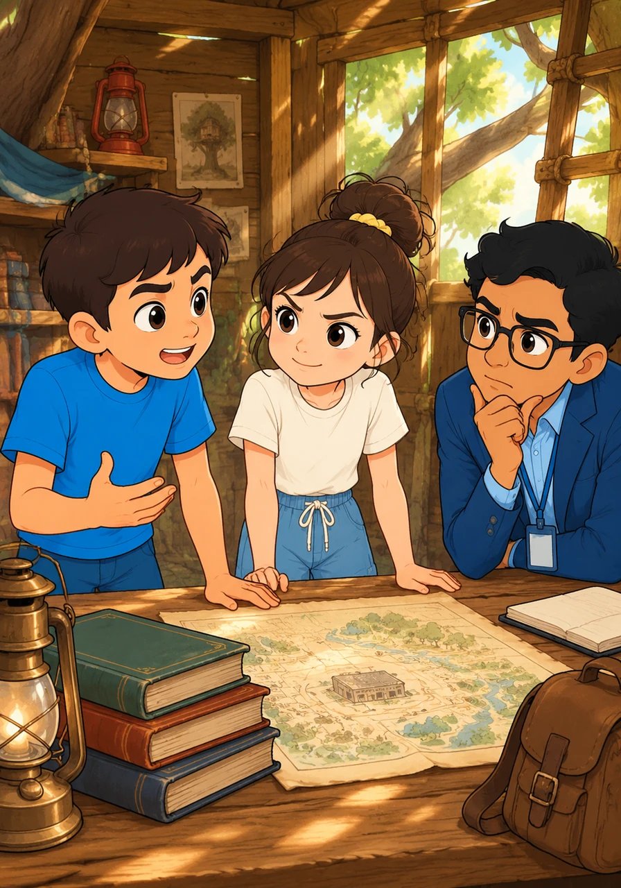 Back in their treehouse, the kids discussed a plan. Rahul suggested they should search for old records that could prove the building's historical importance. 'We can't let them destroy this beautiful place,' Kabir added determinedly.