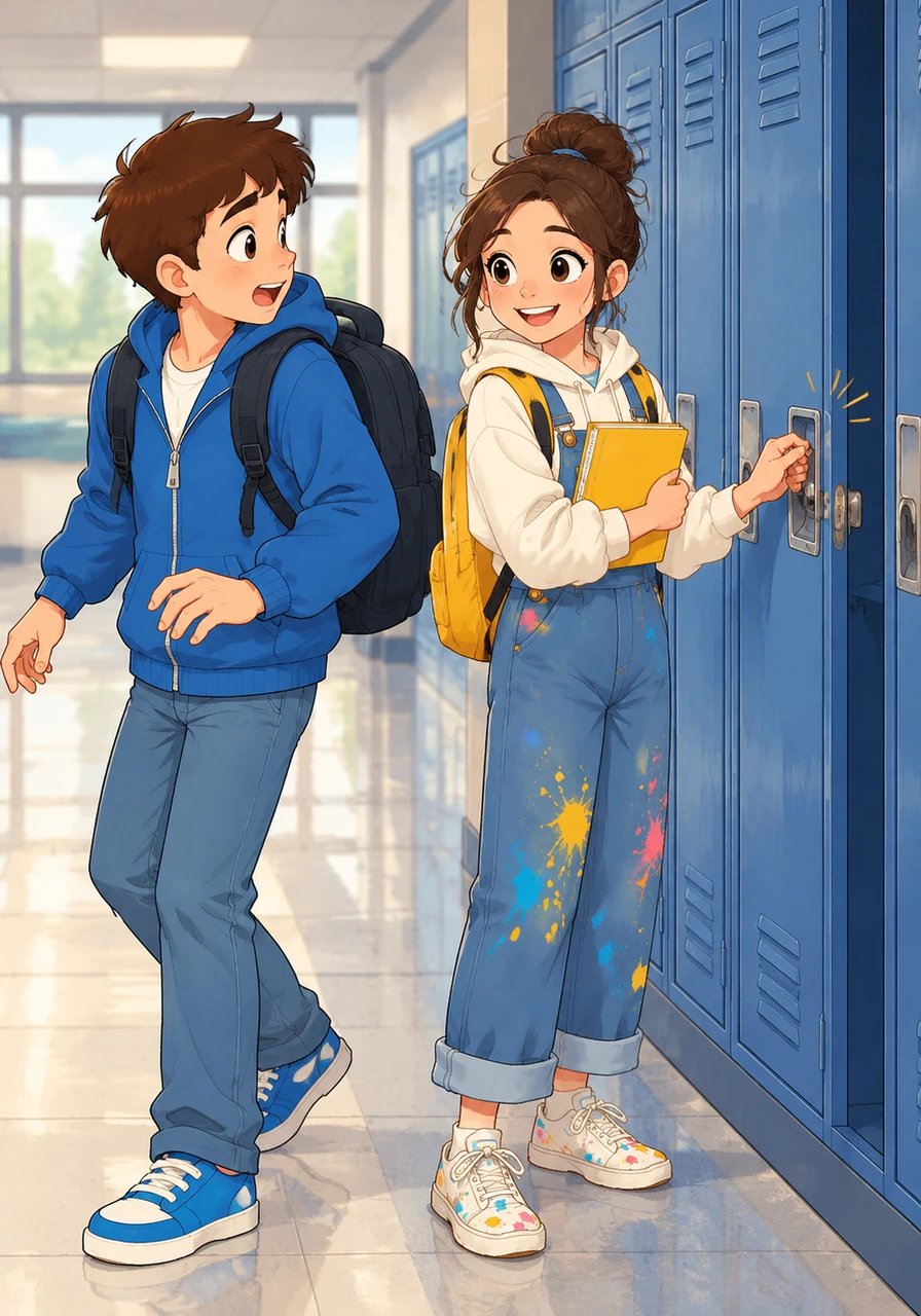 Need a trick for those sticky latches? a soft voice asks behind him, making Leo spin around. A cheerful girl with paint-stained sneakers and a bright yellow notebook smiles warmly, holding up a binder. She demonstrates a gentle lift-and-tug motion on the handle, causing the lock to pop open with a satisfying click.