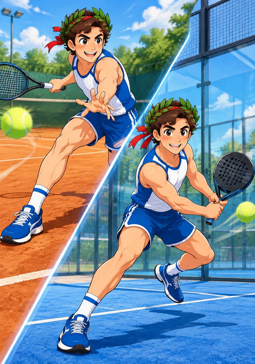 Con il passare degli anni la sua passione cresce e si sdoppia. Tra le traiettorie tese del campo da tennis e i rimbalzi veloci sulle pareti di vetro del campo da padel, Antonino sviluppa un'agilità straordinaria e una lettura di gioco impeccabile.