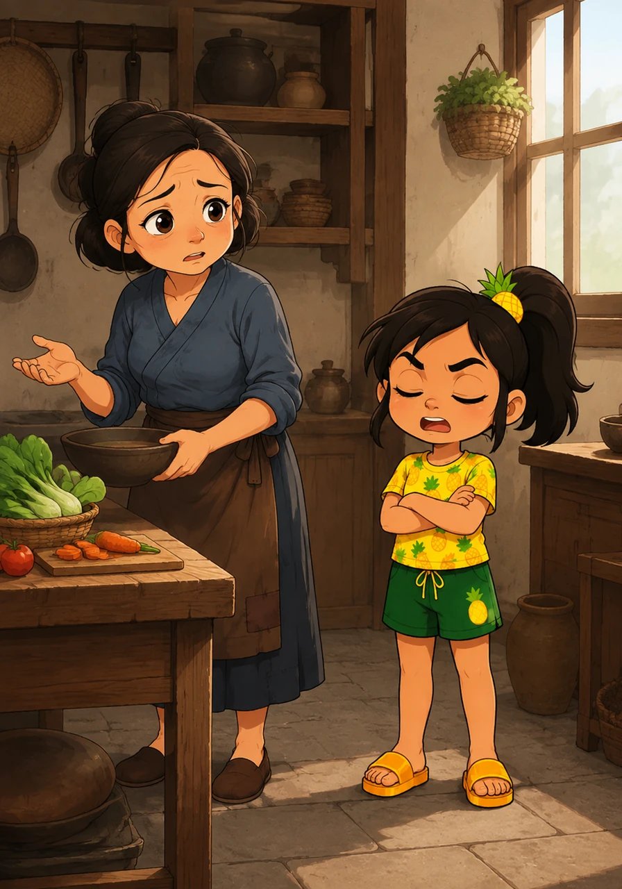 Later, inside the house, the mother was looking for a small knife to prepare dinner. She asked Pina for help, but Pina didn't even try to look, complaining that she couldn't see anything.