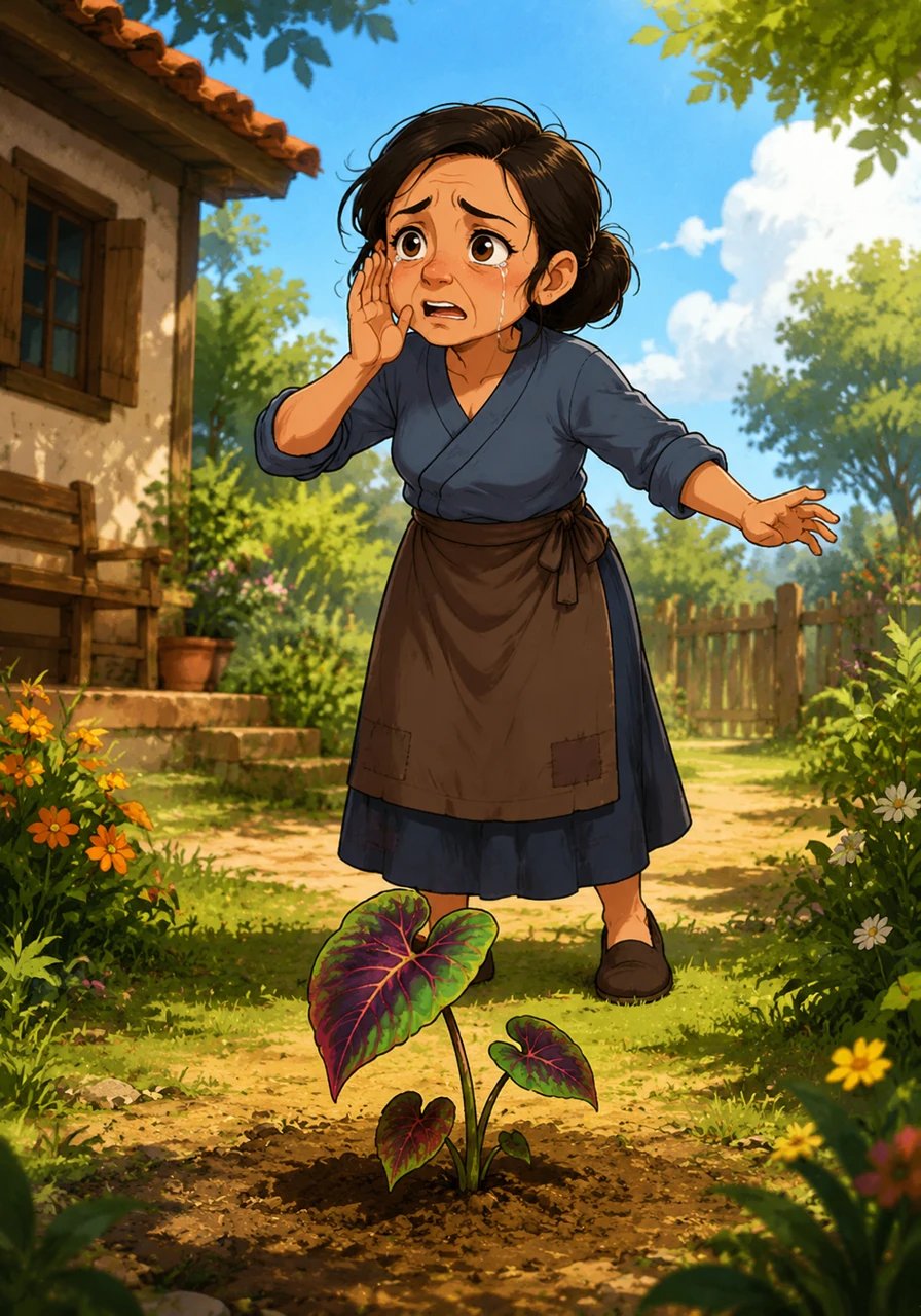 The next day, when the mother recovered, she searched the house and garden for Pina, calling her name anxiously. Pina was nowhere to be found, but near where she last stood, a unique plant was growing.