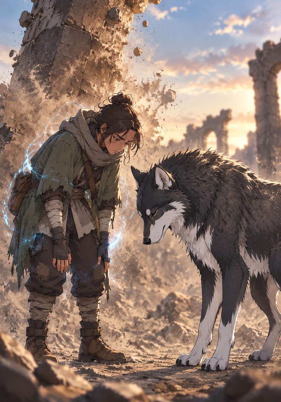 A wave of exhaustion washed over Kaelen as magic surged through his veins, causing the heavy pillar to crumble into fine dust. The beast stood up carefully, shaking its dark coat, and bowed its head in silent gratitude. A tenuous bond was forged between the stranger and the creature of the dark.