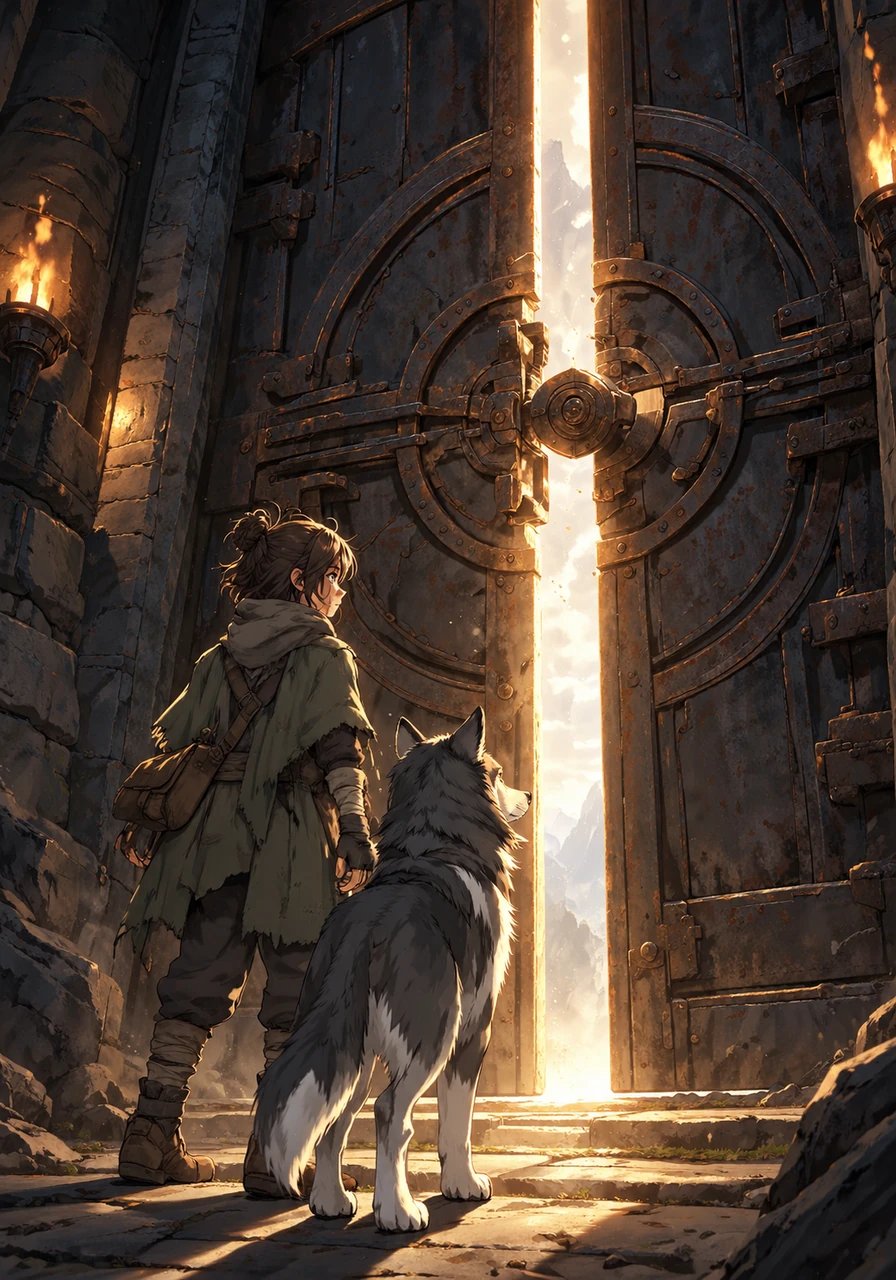 At the end of the hall stood a giant iron portal sealed by complex rusted locks. Kaelen took a deep breath, speaking another cautious narrative truth: 'The ancient lock turns smoothly without resistance.' With a loud click, the iron doors unlocked, granting them passage into the unknown.