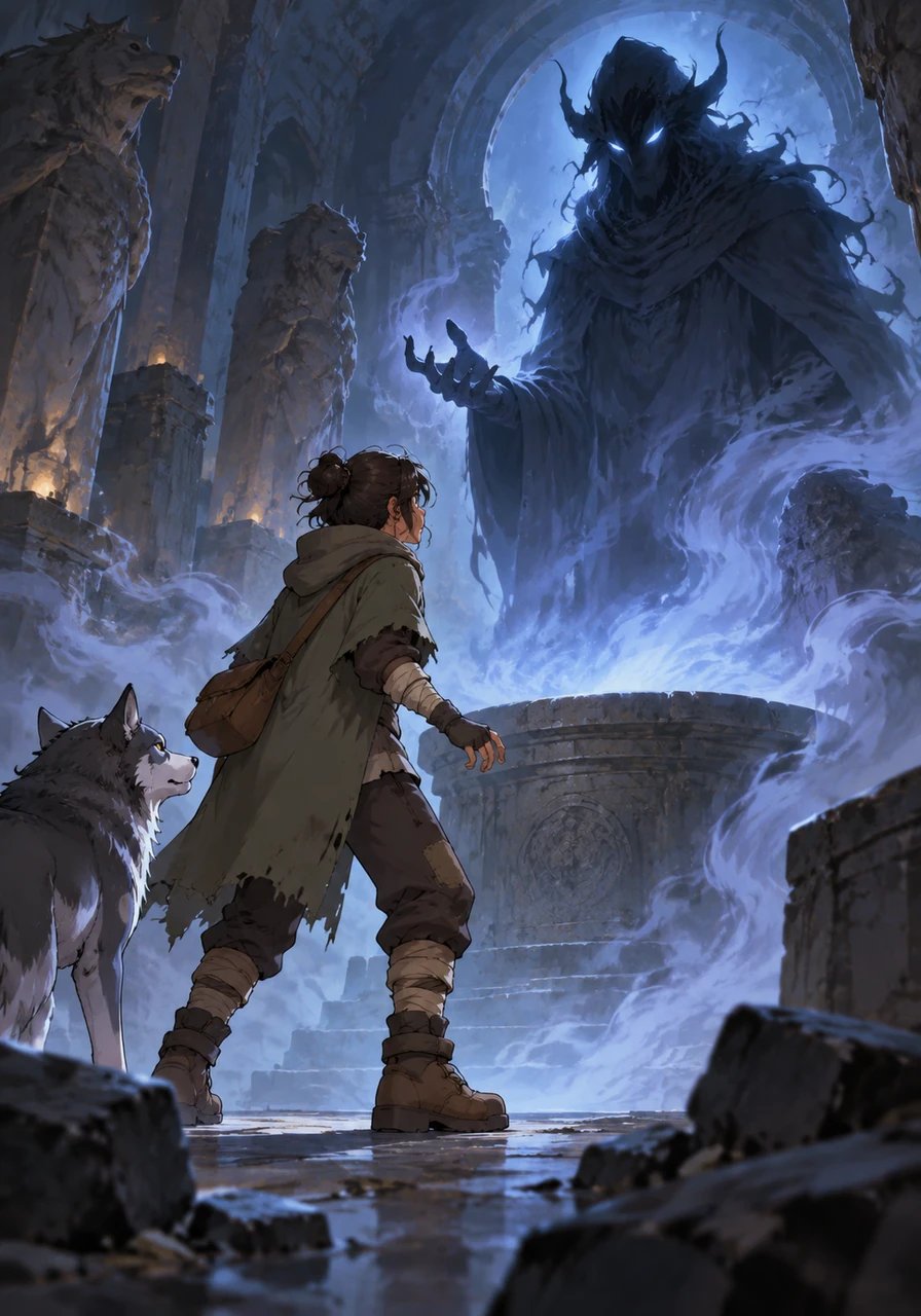 As Kaelen approached the central dais, a shadowy spectral figure materialized from the mist. The spectral guardian spoke in riddles, revealing that Kaelen possessed the rare power to reshape reality through story and speech.