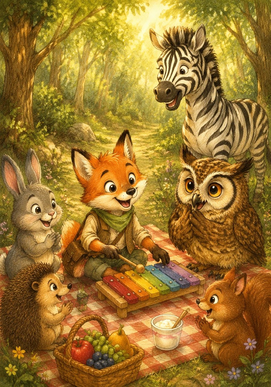 Quase no fim da trilha, a letra X soa ritmicamente em um xilofone colorido, a letra Y aparece em um potinho de iogurte no piquenique e a zebra listrada traz orgulhosamente a letra Z. Albi agora conhece todas as letras do início ao fim da jornada.