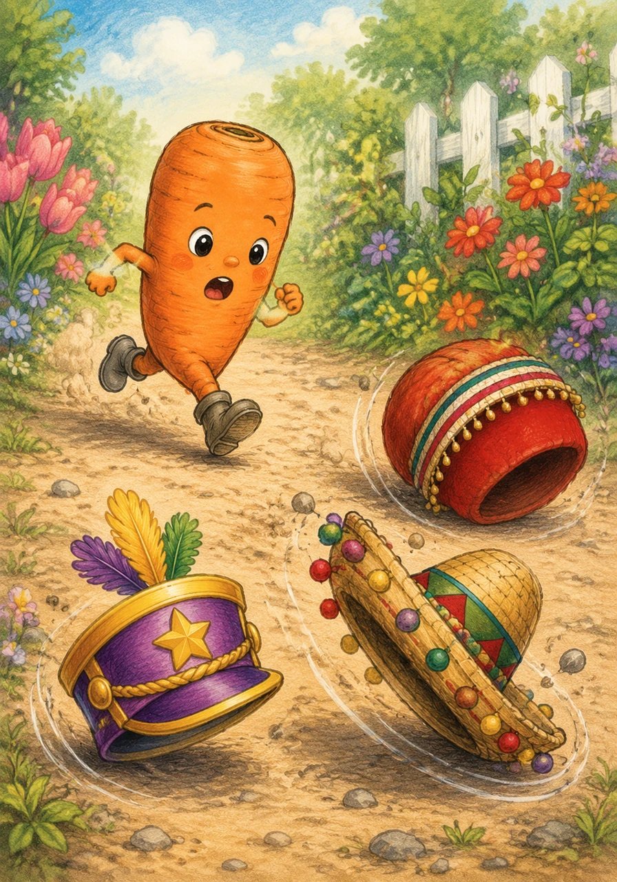 Without a second thought, Cody bolts into action, his little legs moving faster than ever before. He dashes determinedly after the colorful, spinning hats as they tumble across the garden grounds.