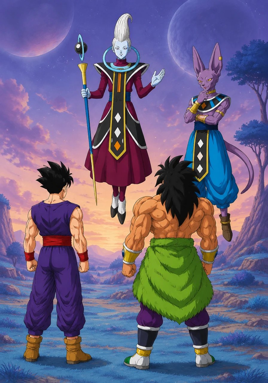 Whis, floating elegantly beside Beerus, joins the conversation with his characteristic calm demeanor. While agreeing that they are exceptionally strong, he gently reminds them that power isn't everything. He clarifies that despite their impressive strength, they both still harbor significant weaknesses that must be addressed.