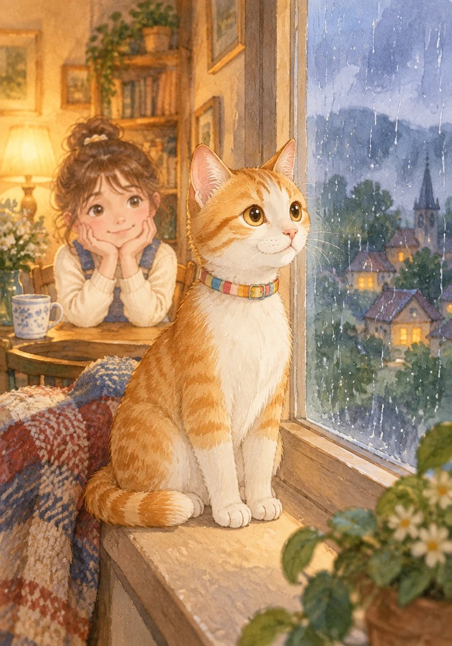 Assis sur le rebord de la fenêtre, Barnabé regarda la pluie tomber au loin, se souvenant du temps où il était seul, mais ressentant désormais une immense gratitude pour sa famille aimante.