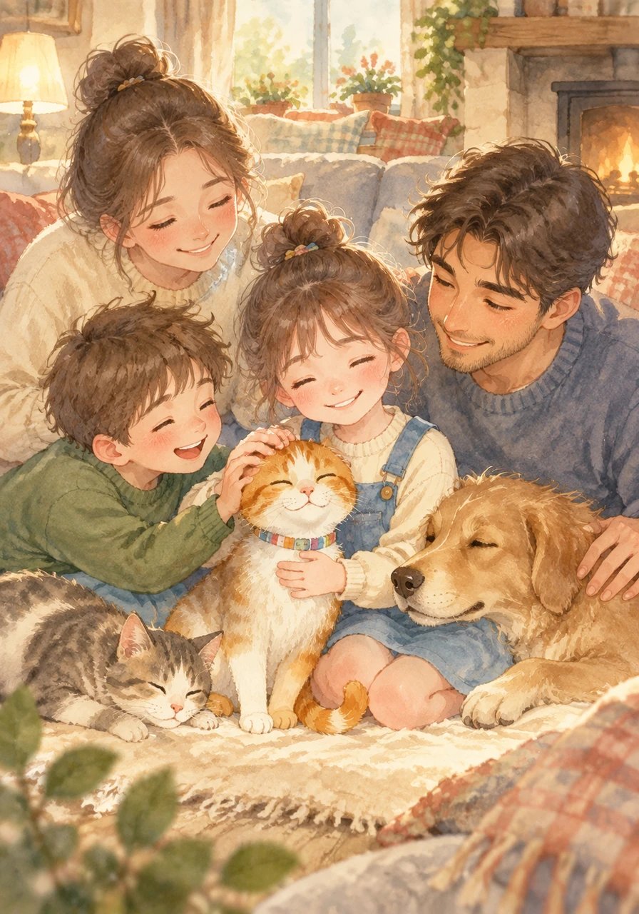 Blotti au centre du salon au milieu de tous ses proches, le petit chat roux ferma les yeux, comblé d'amour et sachant qu'il avait enfin trouvé son véritable chez-lui.