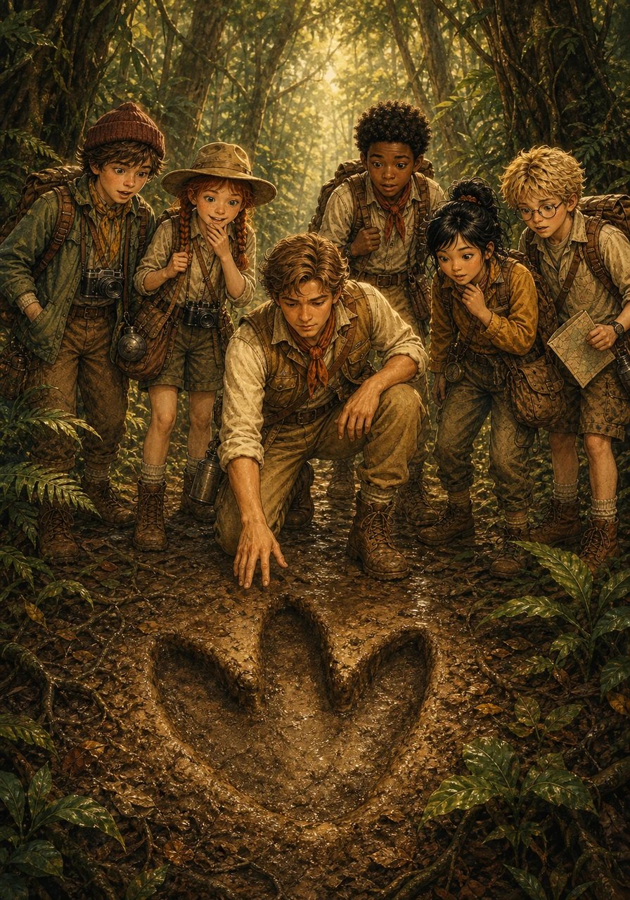 Semasa berjalan merentasi laluan hutan yang tebal, Adam menemui kesan tapak kaki dinosaur yang amat besar di atas tanah. Walaupun berasa sedikit takut, keberanian mereka mengatasi segalanya. Mereka meneruskan langkah dengan berhati-hati sambil memerhati kawasan sekeliling.
