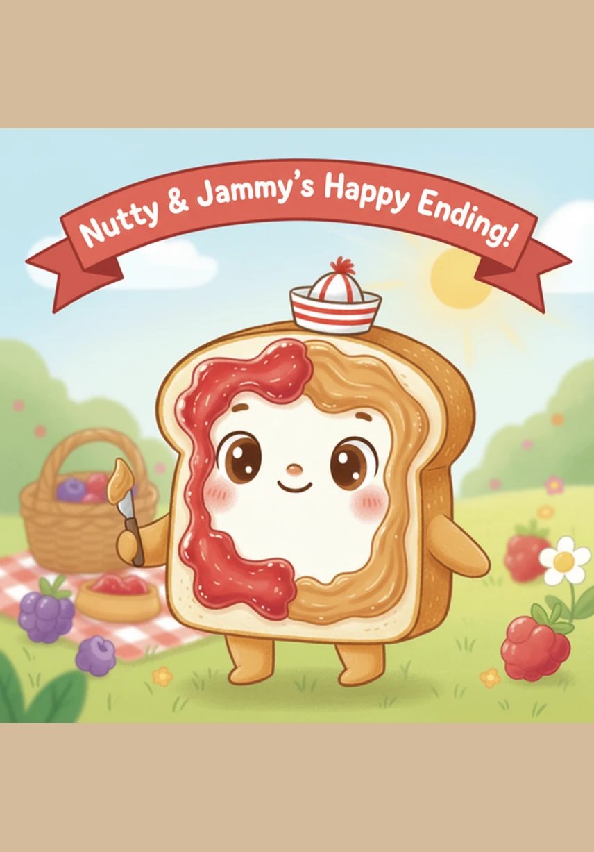 Now united as one magnificent sandwich, Nutty and Jammy were ready for their big adventure. They had found their missing piece and discovered that life is always better when you have someone to stick with.