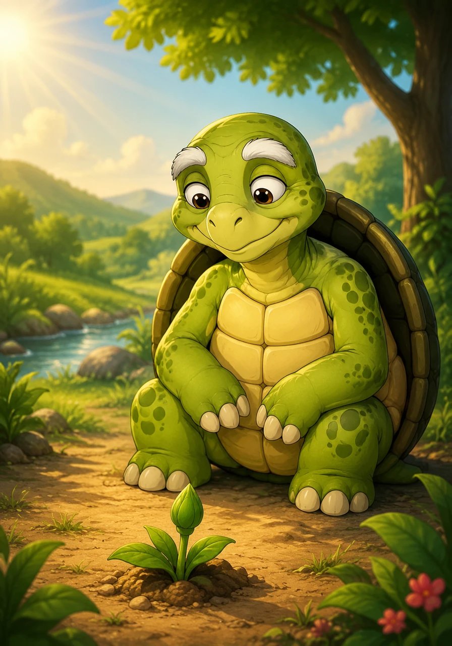 Returning to the small bud he noticed earlier, Leo sits quietly and watches it. He waits patiently as the sun moves across the sky and days pass, understanding now that he cannot force the beautiful process of blooming.