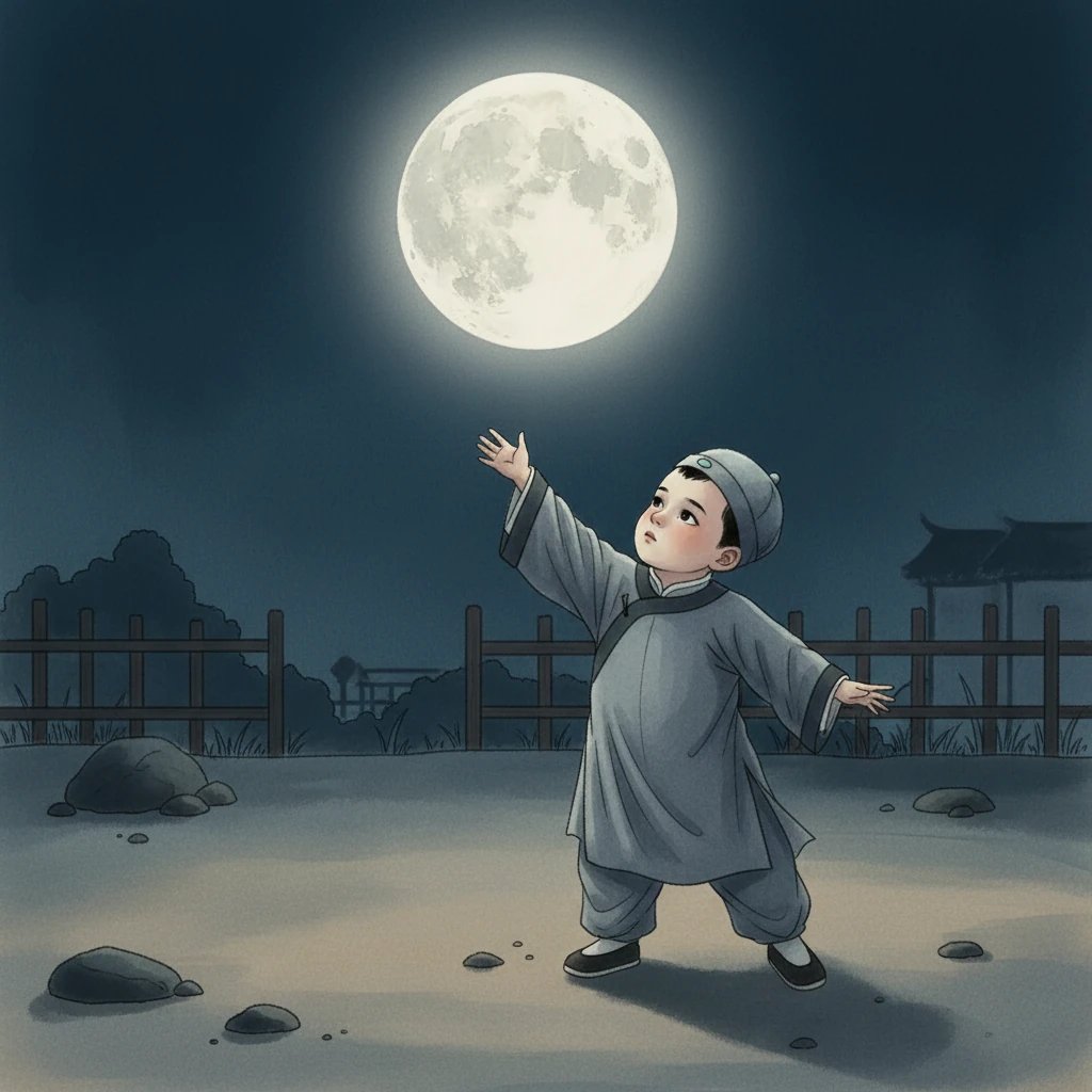 他轻轻走到院子里,抬头望着那轮明月。月亮是那么圆,那么亮,让小李白的心里涌起一股说不清道不明的感受。