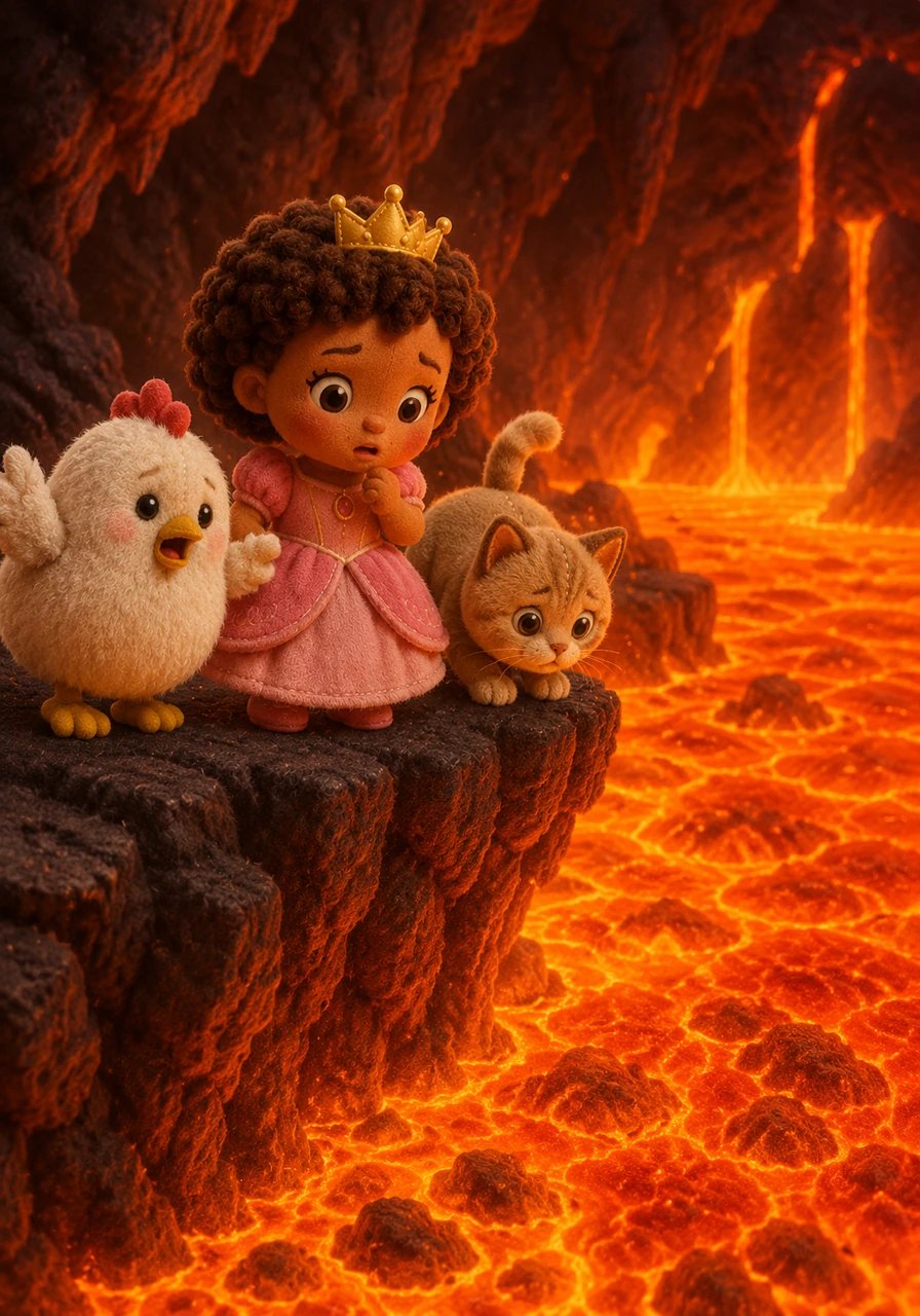 The lava lake was much too wide to cross safely. Stephanie flapped her little white wings anxiously, but she knew she couldn't fly that far. They were stuck right on the edge, looking for a way over.