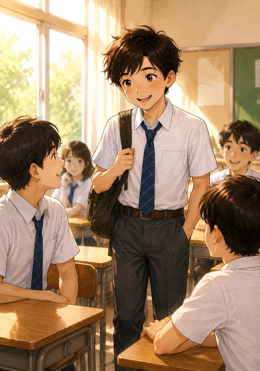 Leo walks into his bright classroom, chatting happily with his classmates as morning sunlight streams through the windows. He sits comfortably at his desk, completely unaware of the unexpected challenge waiting for him today.