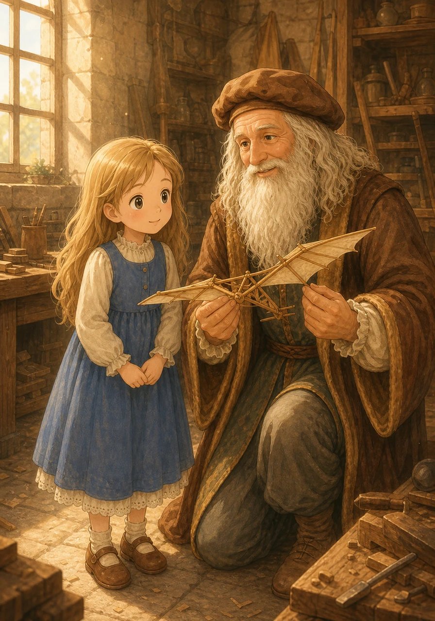 Léonard ramasse délicatement l'une des maquettes brisées et la montre à la fillette. Il lui explique qu'un échec n'est jamais une défaite, mais une précieuse leçon qui nous rapproche du succès. Chaque erreur nous apprend exactement ce qu'il faut corriger pour mieux réussir la fois suivante.