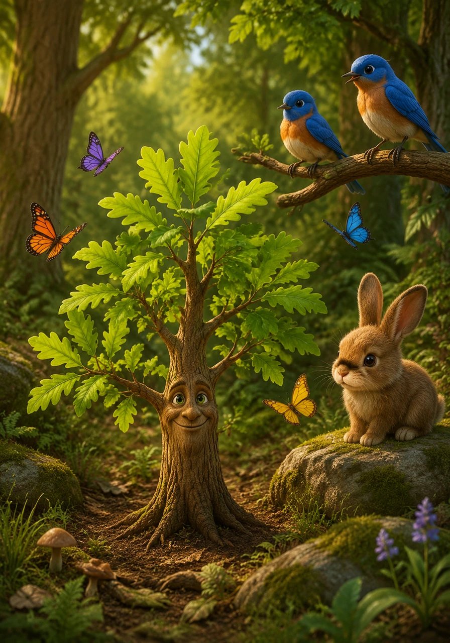 As the weeks passed, Pip transformed from a tiny sprout into a sturdy sapling with bright, fluttering leaves. He watched the butterflies dance around him and felt the rhythmic pulse of the forest beating in his roots.