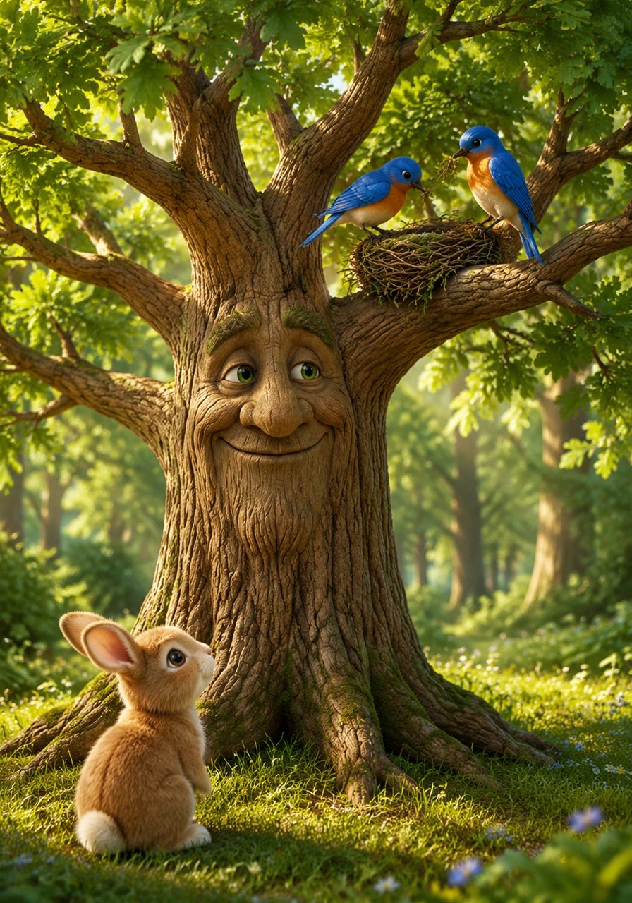 Years of sunshine and rain passed, and Pip grew into a handsome young tree with wide, reaching branches. A pair of bluebirds chose his strongest limb to build their nest, filling the air with the music of new life.