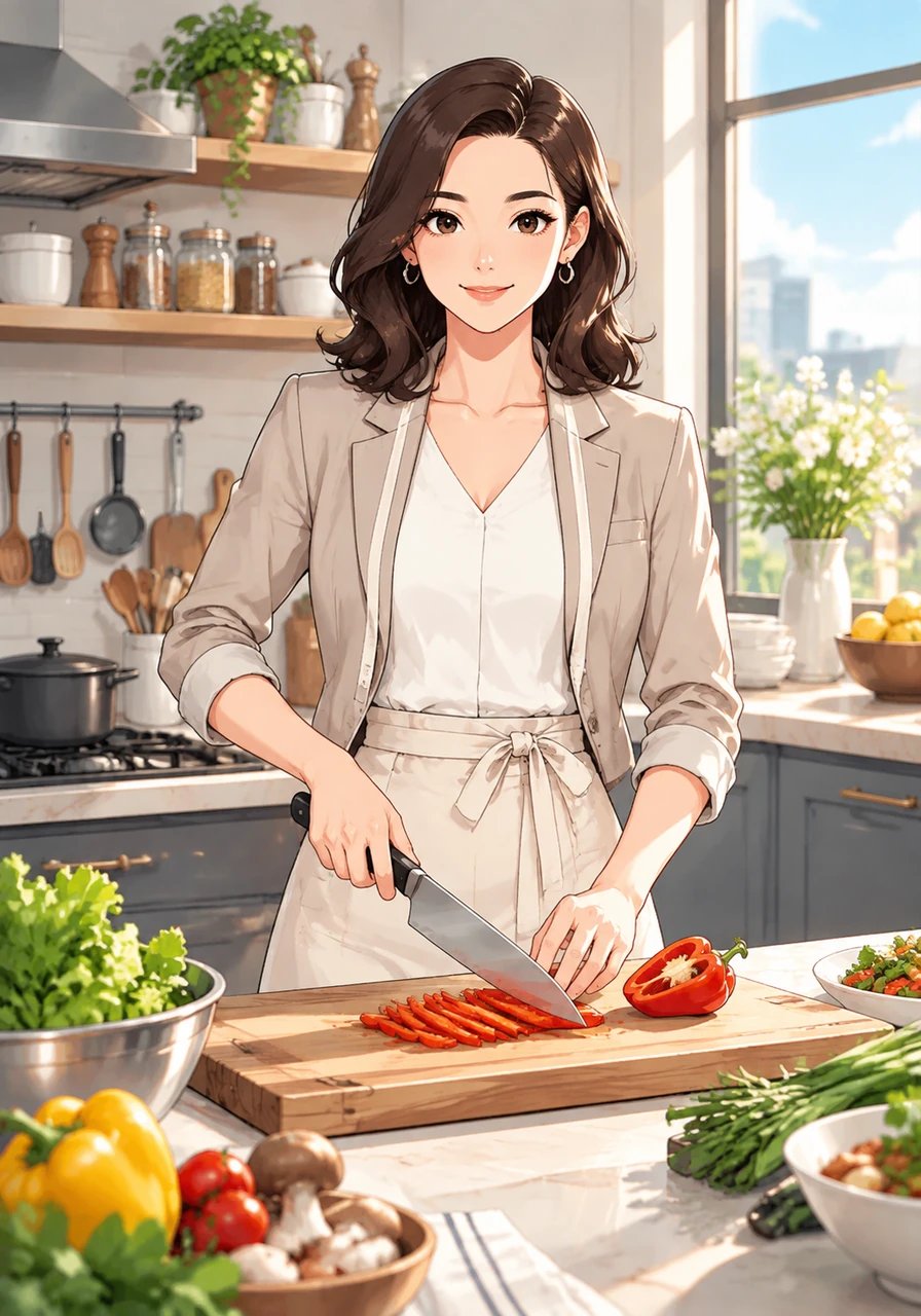 A primeira mulher é a Líder, associada à Faca de Chef. Com postura firme, olhar confiante e presença marcante, ela resolve qualquer desafio com a frase Deixa comigo, aplicando a sabedoria de Colossenses 3:23 ao fazer tudo de todo o coração.