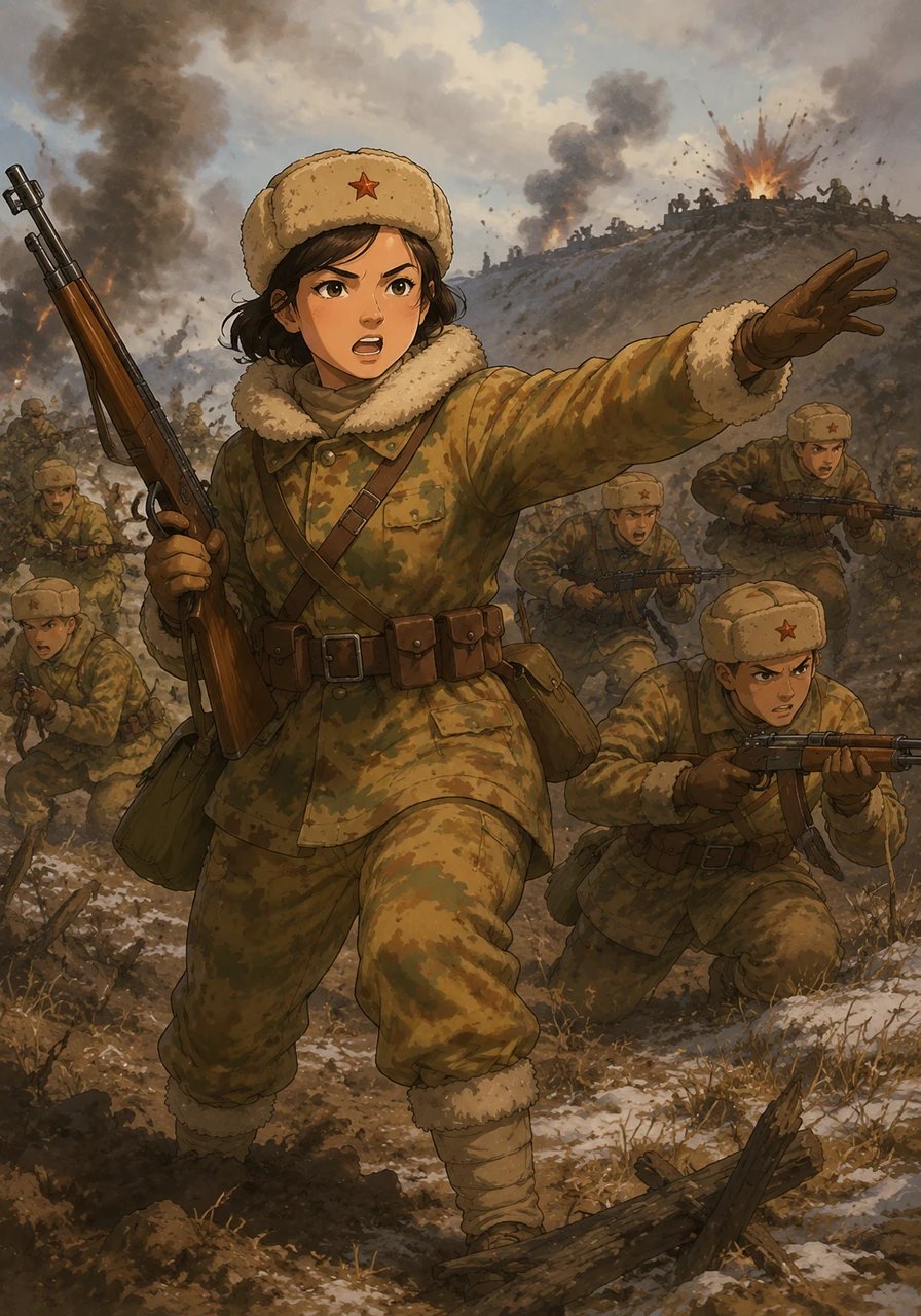 In the heat of a fierce battle, Aliya shows extraordinary bravery, leading her comrades forward with an inspiring call to action. Her accurate marksmanship and fearless leadership turn the tide of the conflict, etching her name forever into military history.