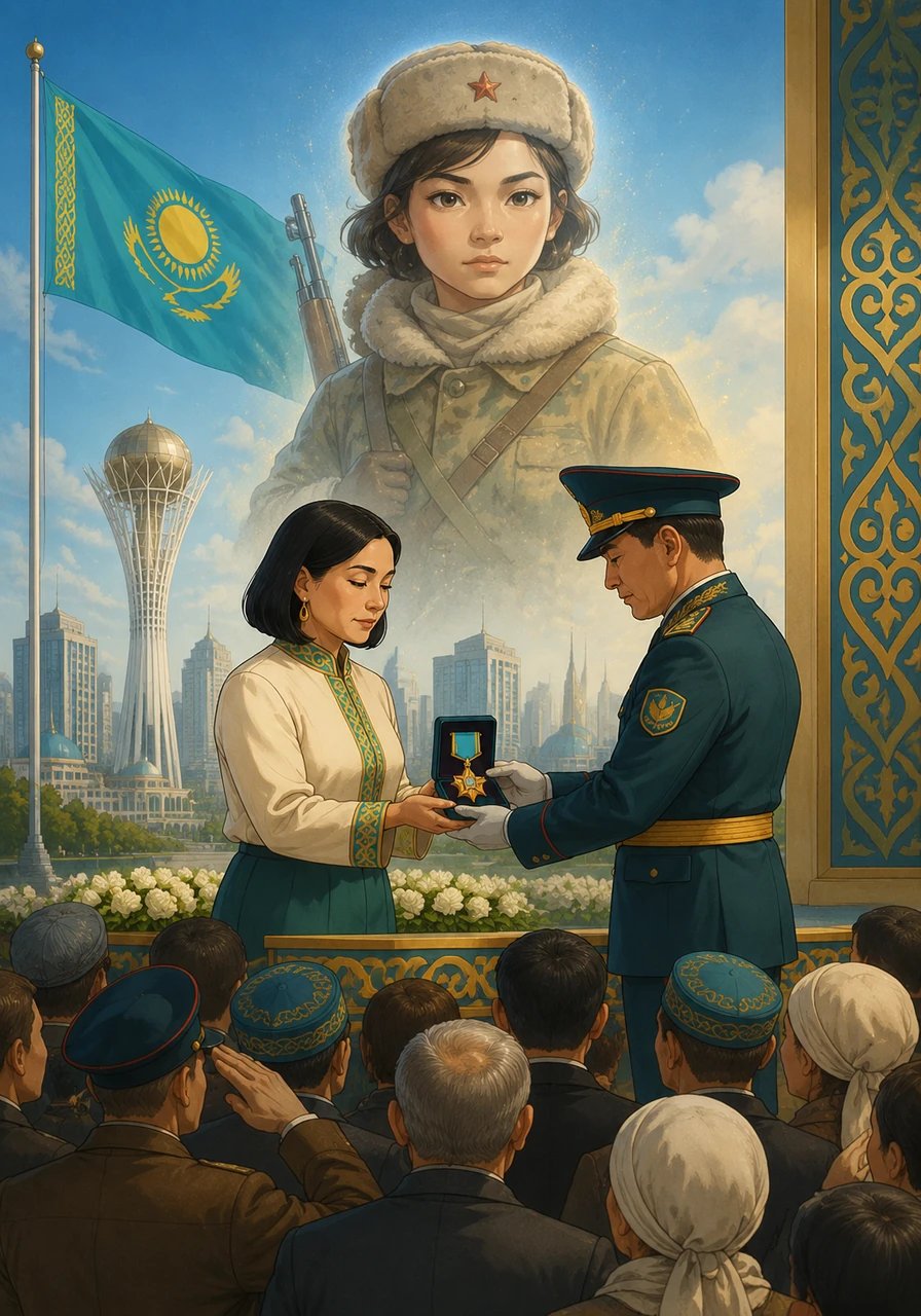 For her exceptional bravery and ultimate sacrifice, Aliya is posthumously awarded the highest honors, becoming an eternal beacon of pride in Kazakhstan's history. Her deeds are celebrated far and wide, ensuring that her sacrifice will never be forgotten by her nation.