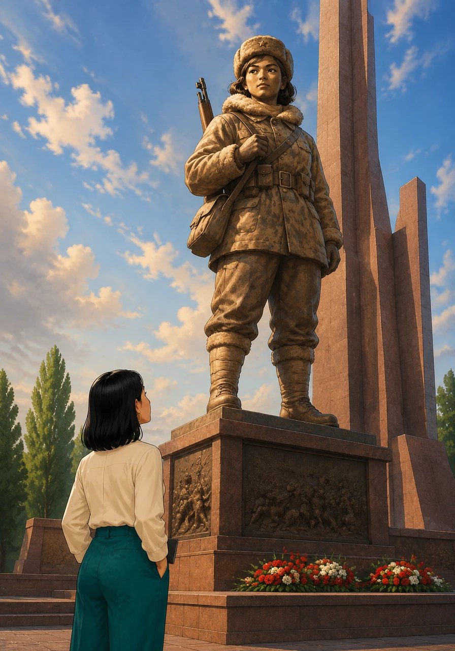 The digital journal concludes with a powerful message on patriotism, showing modern youth looking up at Aliya’s monument with respect and inspiration. Her enduring spirit of bravery serves as a timeless lesson in love, duty, and devotion for generations to come.