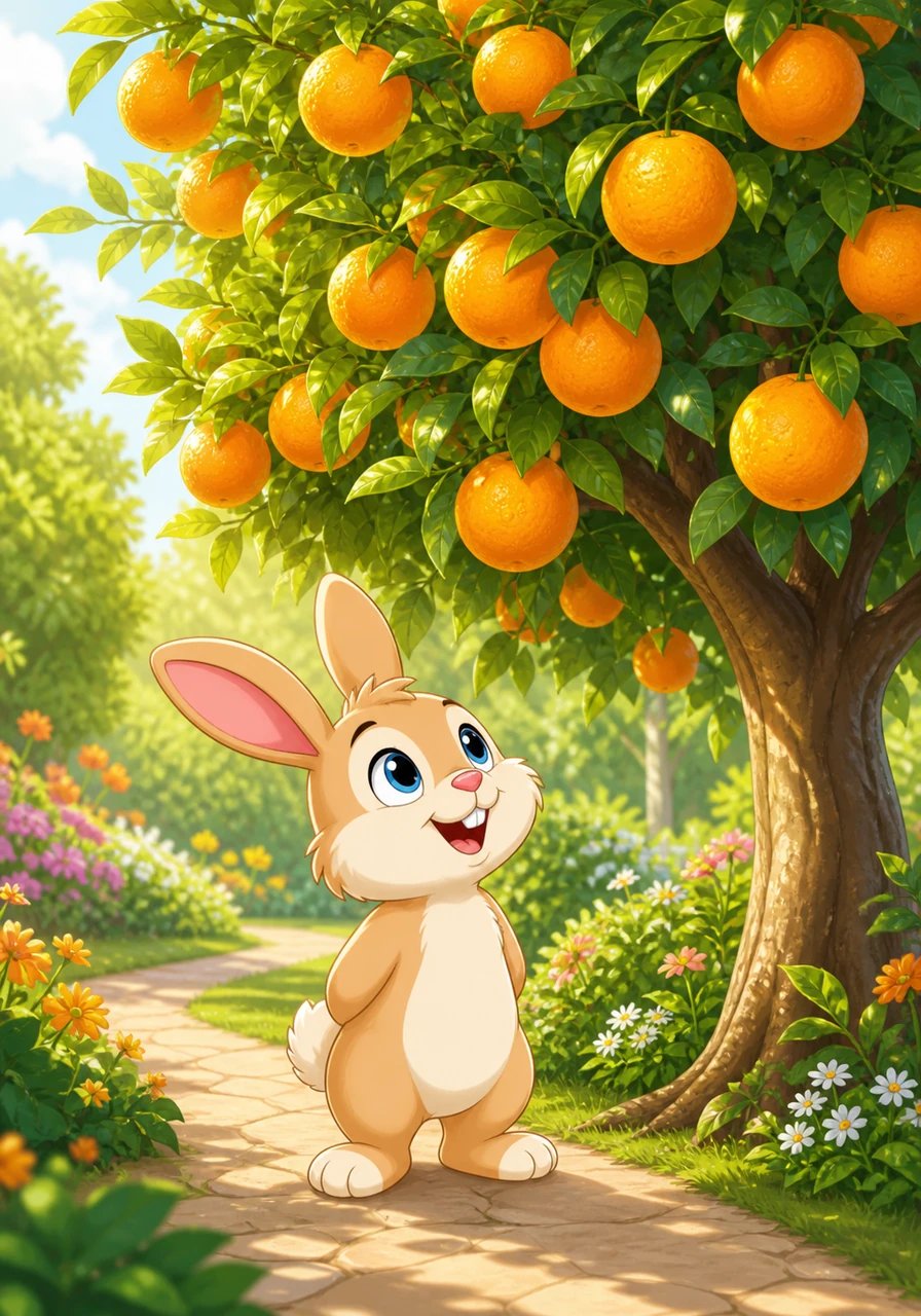 Walking further down the sunny garden path, Pip arrives at a bright orange tree. The air around the tree smells wonderfully sweet, fresh, and zesty.