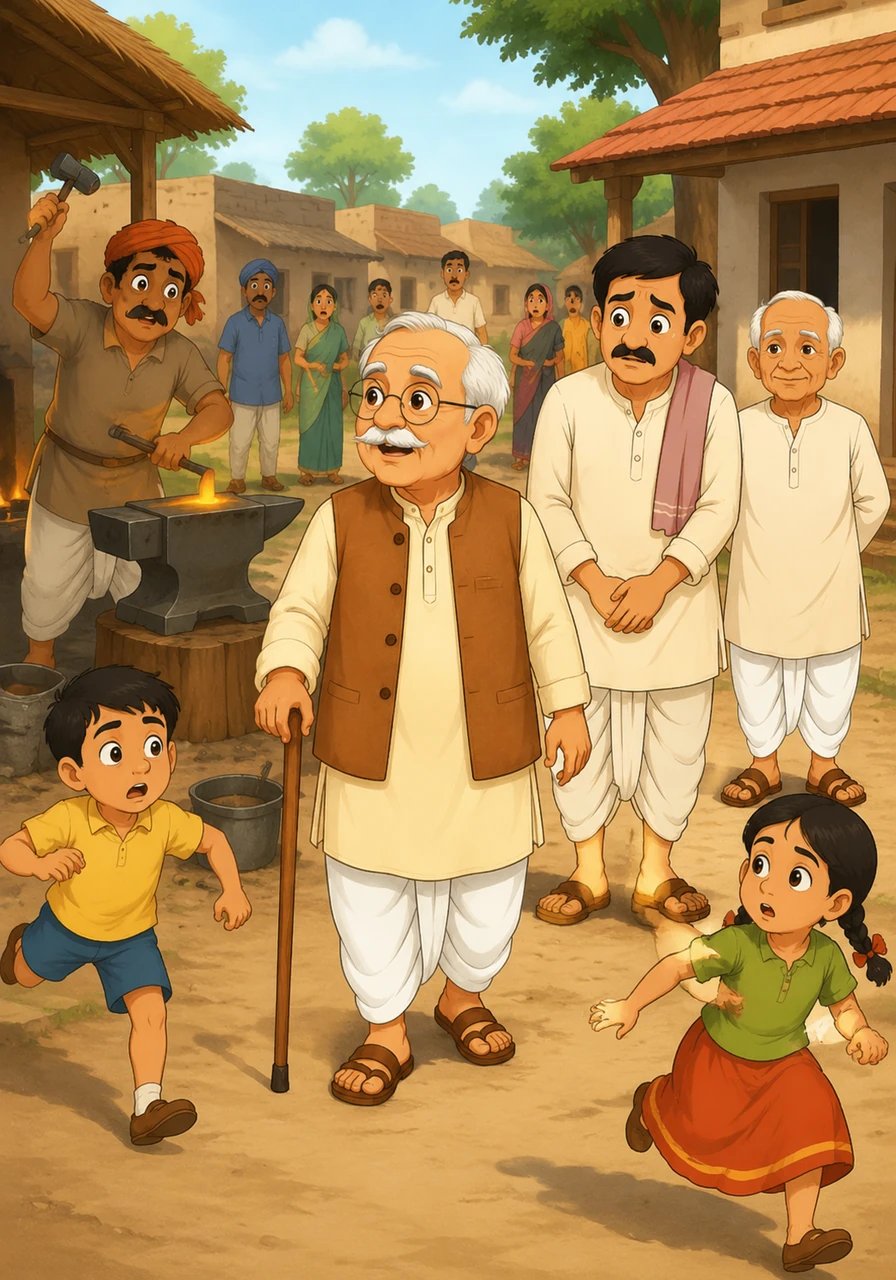 हरि दादा हैरानी से गाँव के बीच से गुजरे जहाँ सब कुछ थम चुका था। लोहार का हथौड़ा हवा में लटका था और गलियों में दौड़ते बच्चे अपनी जगह पर ऐसे जम गए थे जैसे कोई तस्वीर हो।