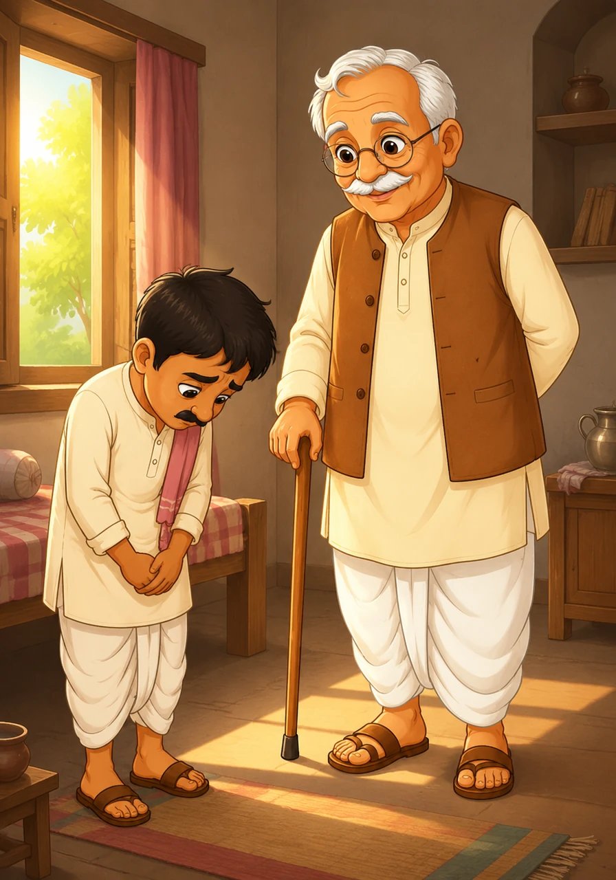 अगली सुबह हरि दादा ने उदास चुन्नीलाल को देखा और धीमे से मुस्कुराते हुए बोले कि जादू लालच के लिए नहीं बल्कि भलाई के लिए होता है। चुन्नीलाल ने शर्मिंदगी से अपना सिर झुका लिया और उसे अपनी गलती का अहसास हुआ।