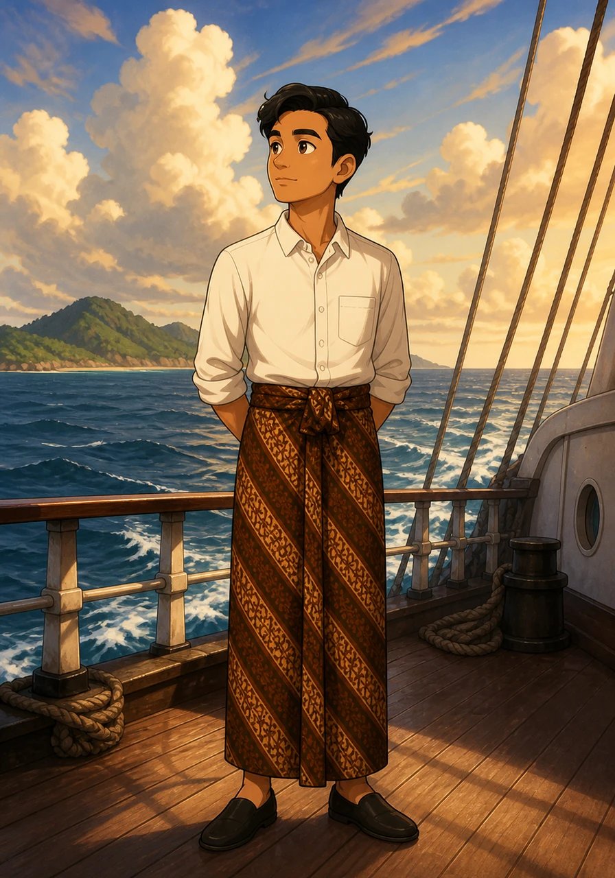 The ruling colonial authorities grew uneasy as Soewardi's fearless writings spread like wildfire across the land. Fearing the strength of his words, they ordered him sent away into exile across the vast ocean. Standing on the deck of a ship with his head held high, Soewardi watched his beloved island fade into the distant horizon.