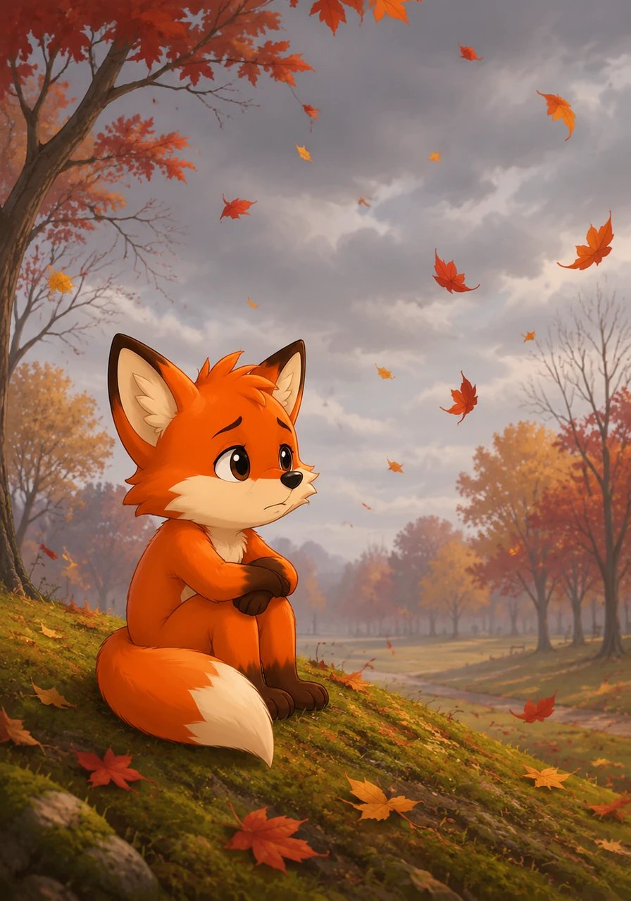 Finley the little fox sat all alone on a mossy hill, watching the autumn leaves dance across the empty park. His orange fur glowed brightly against the grey afternoon, but his heart felt heavy and full of sighs. He wished more than anything for a friend to share his quiet world.