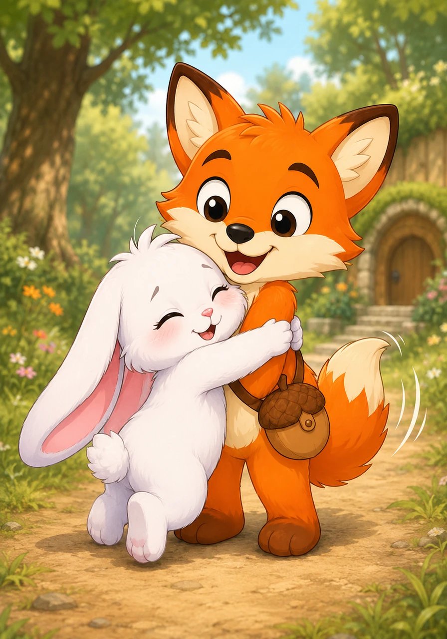 Before running home, Pip turned around and gave Finley a great, big, fluffy hug that wrapped him in pure warmth. She thanked him for being the bravest guide and the best helper a lost bunny could ever ask for. Finley's tail wagged happily, his heart swelling with a wonderful feeling he had never felt before.