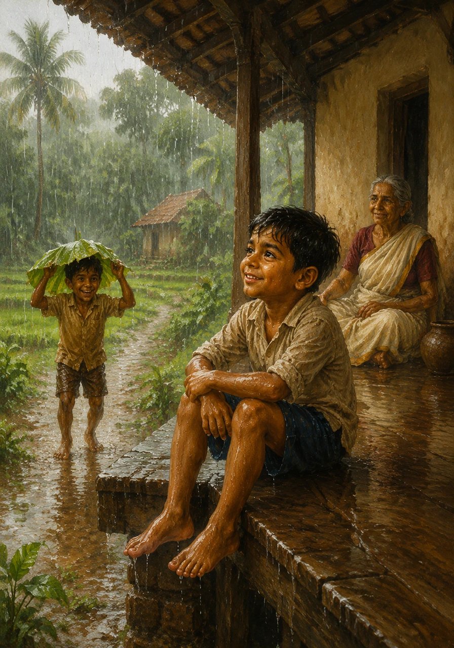 In a small village in Kerala, the monsoon arrived with a heavy downpour that turned the world into a shimmering emerald green. Kuttan sat on the wooden porch of his old house, watching the silver rain fall in sheets.