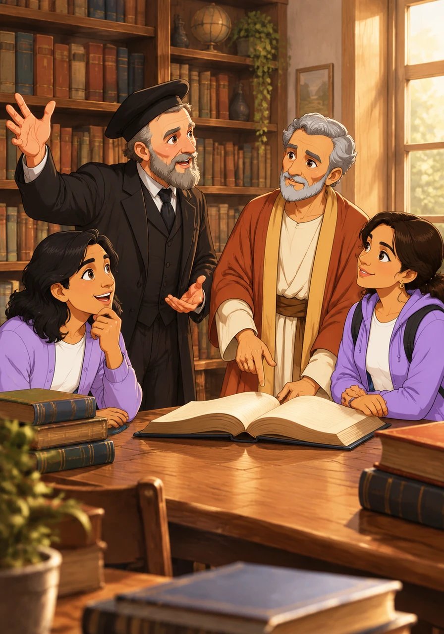 Abraham Kuyper y Herman Bavinck se presentan juntos rodeados de libros académicos conversando con Mariano y Carmen. Kuyper proclama su famosa convicción de que no hay un solo centímetro cuadrado del universo sobre el cual Cristo no reclame soberanía, mientras Bavinck detalla cómo la gracia común preserva al mundo de la ruina y promueve la cultura. Mariano comprende con claridad el alcance del proyecto divino en la historia humana.