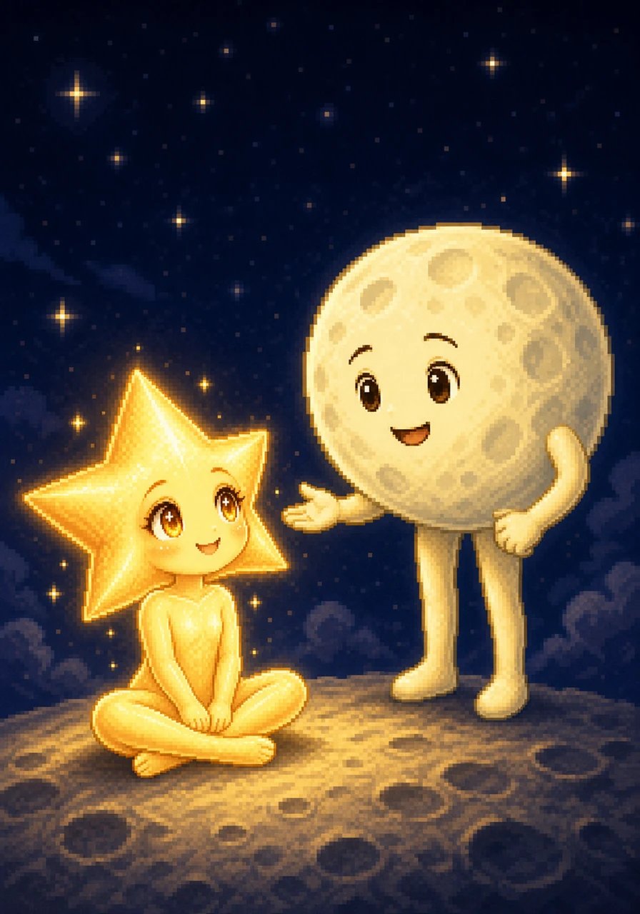 The Moon gently reminded Stella that the universe didn't need her to copy anyone else's brightness. Her unique, gentle light was irreplaceable, and the night sky would lose its perfect harmony without her special touch.