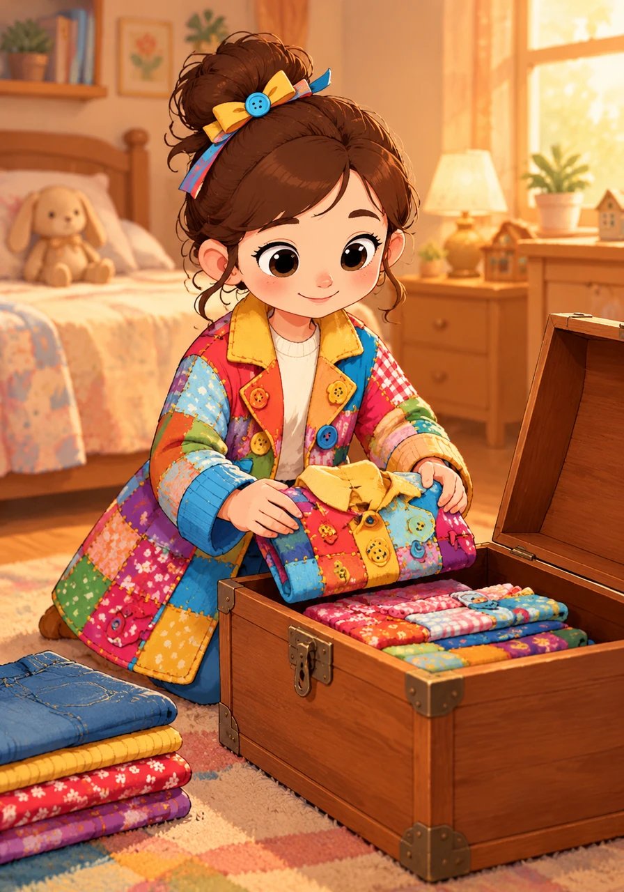 Softly humming a song, Maya carefully folded her remaining outgrown outfits into a wooden treasure box marked for younger children. She knew these clothes would soon carry new dreams and start new adventures with someone else.