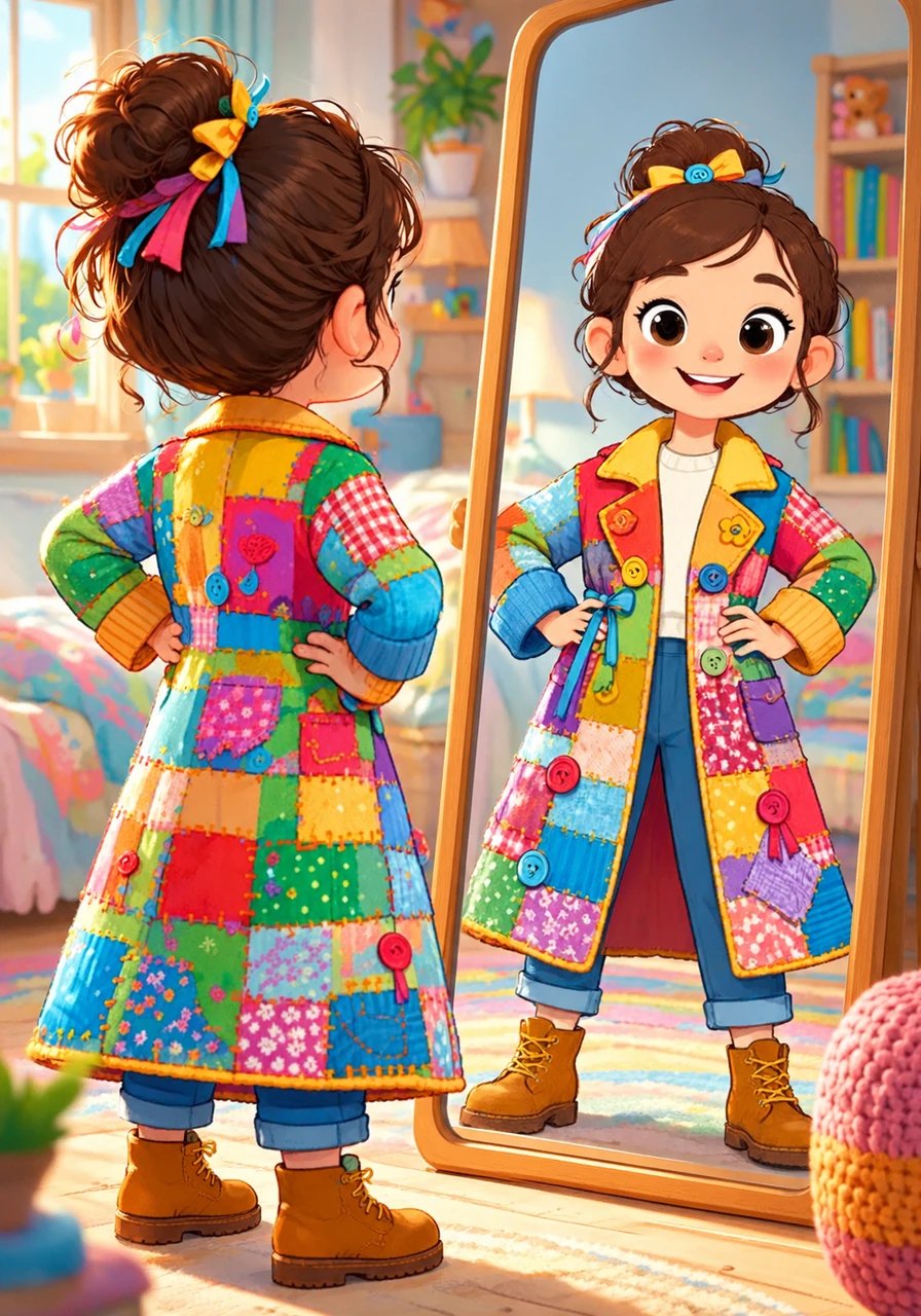 Standing proudly in the middle of her room, Maya smiled at her reflection in the glass. She knew she would keep growing bigger and stronger every single day, and her heart was full of excitement for the grand journey ahead.