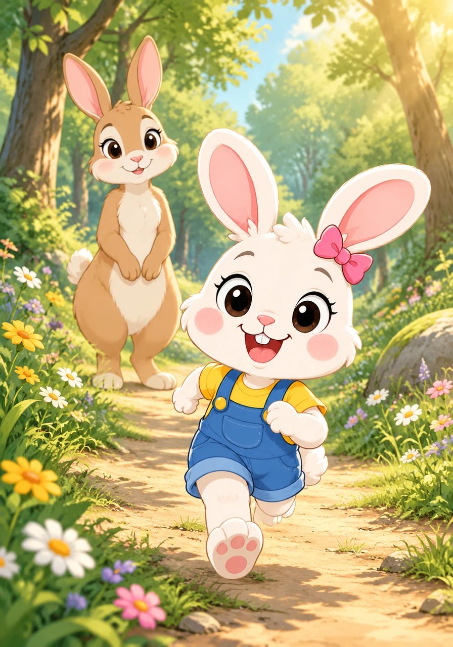 Había una vez una alegre conejita llamada Luna a quien le encantaba saltar y jugar a las carreras por los senderos soleados del bosque. Con sus orejitas suaves y su energía inagotable, siempre era la primera en correr y reír entre los árboles junto a sus amigos.