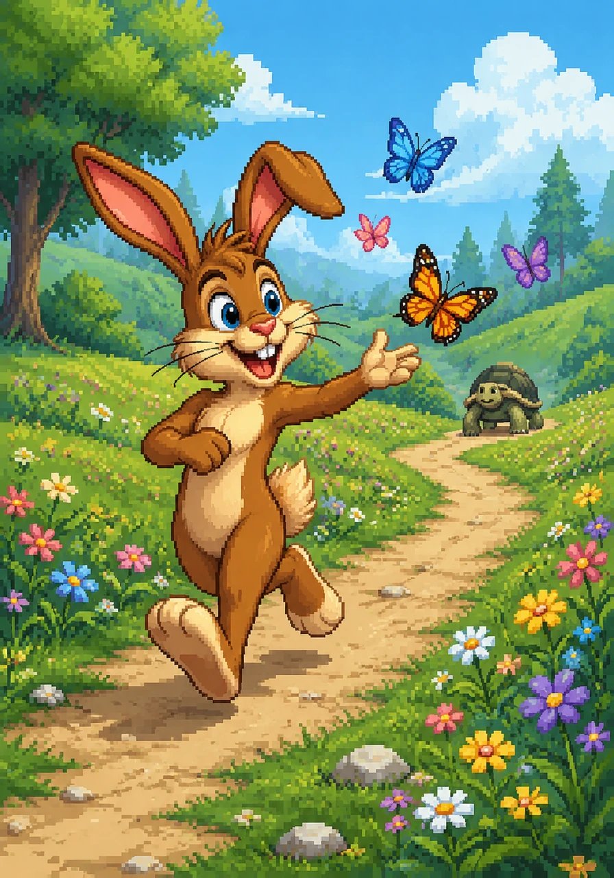 Feeling confident and proud, Barnaby thought to himself that Toby would take forever to catch up. He decided to slow down, happily strolling through the grass to chase colorful butterflies.