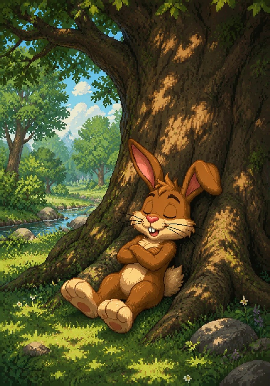Soon, the warm sun made Barnaby very tired, so he found a large, shady oak tree to rest under. He sat down against the smooth bark, closed his eyes, and quickly fell into a deep sleep.