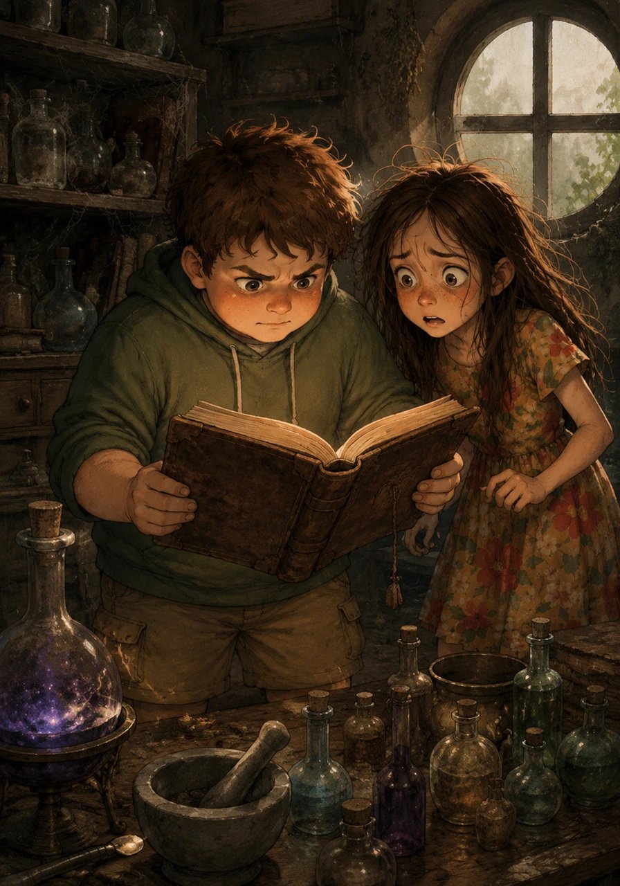 Searching through their late grandfather's hidden laboratory, they discovered a dusty leather journal detailing a mythical potion known as the Silver Formula, the only magic capable of reversing a cosmic soul-switch. Realizing the ingredients were scattered across the kingdom, they packed their bags and set off on an urgent quest.