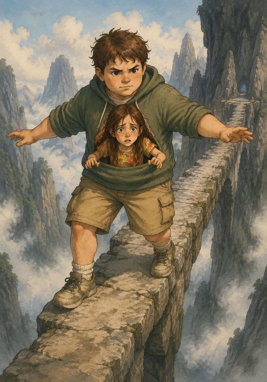 Their first challenge took them to the tops of the Singing Mountains, where they had to navigate a treacherous, narrow stone bridge. Maya, trapped in Leo's clumsy and much larger frame, struggled with her balance, forcing Leo to patiently coach her using his own lifetime of muscle memory.