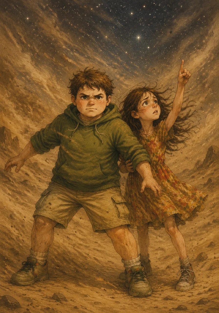 While crossing the Echoing Desert, a sudden sandstorm separated the siblings, forcing them to survive using each other's unique strengths. Maya had to rely on Leo's physical endurance to brave the biting winds, while Leo used Maya's sharp intellect to map their way out by the positioning of the stars.