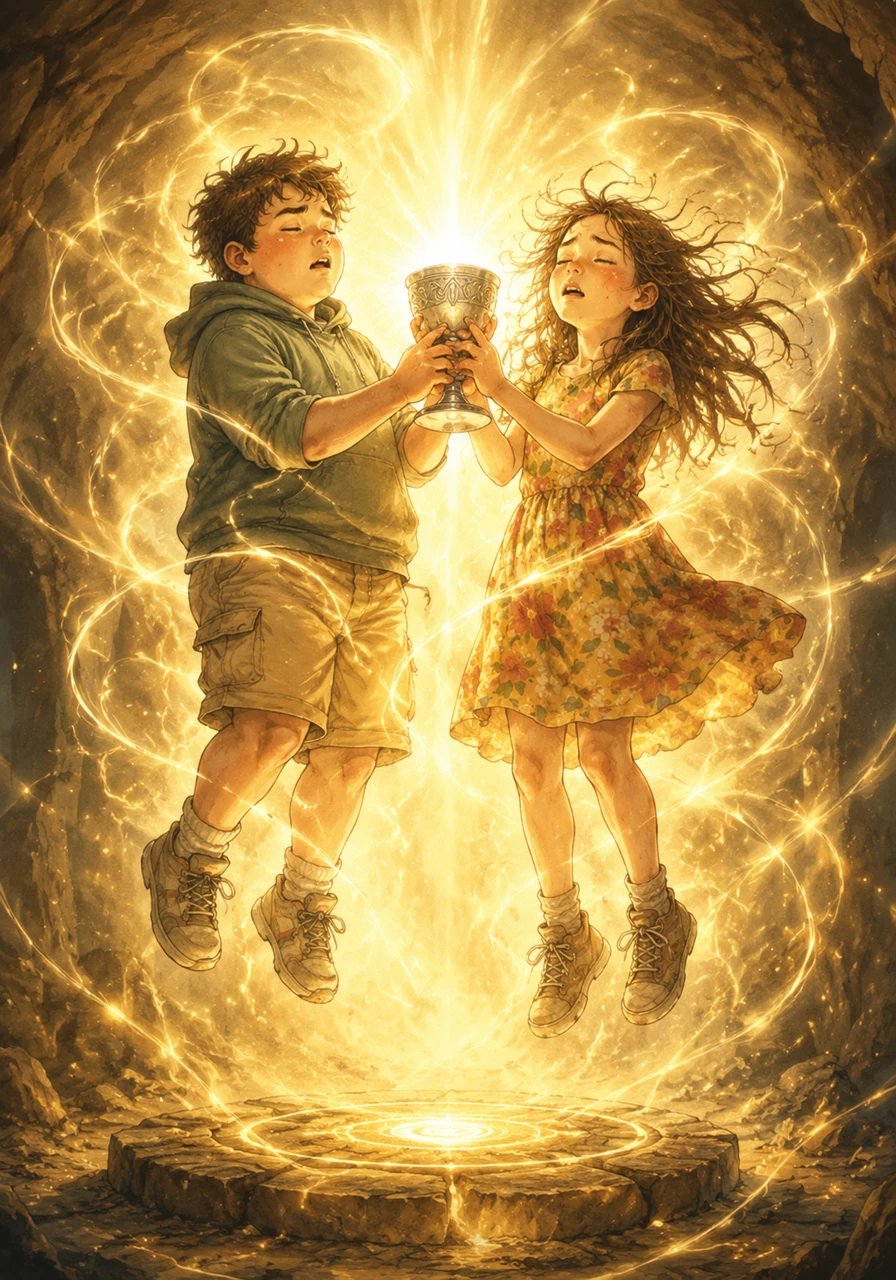 With trembling hands, they raised the silver chalice and drank the formula together, closing their eyes as a brilliant flash of light engulfed the entire cavern. A warm, swirling energy lifted them off the ground, unraveling the magical knots that had tied their souls to the wrong bodies.