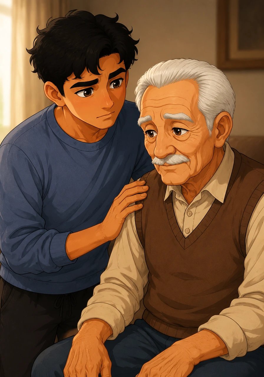 Tarek steps closer, noticing for the first time the silver strands completely overtaking his father's hair and the deep lines etched into his weathered face. Every wrinkle tells a story of hard work, sacrifice, and a quiet grace that Tarek had taken for granted for far too long.