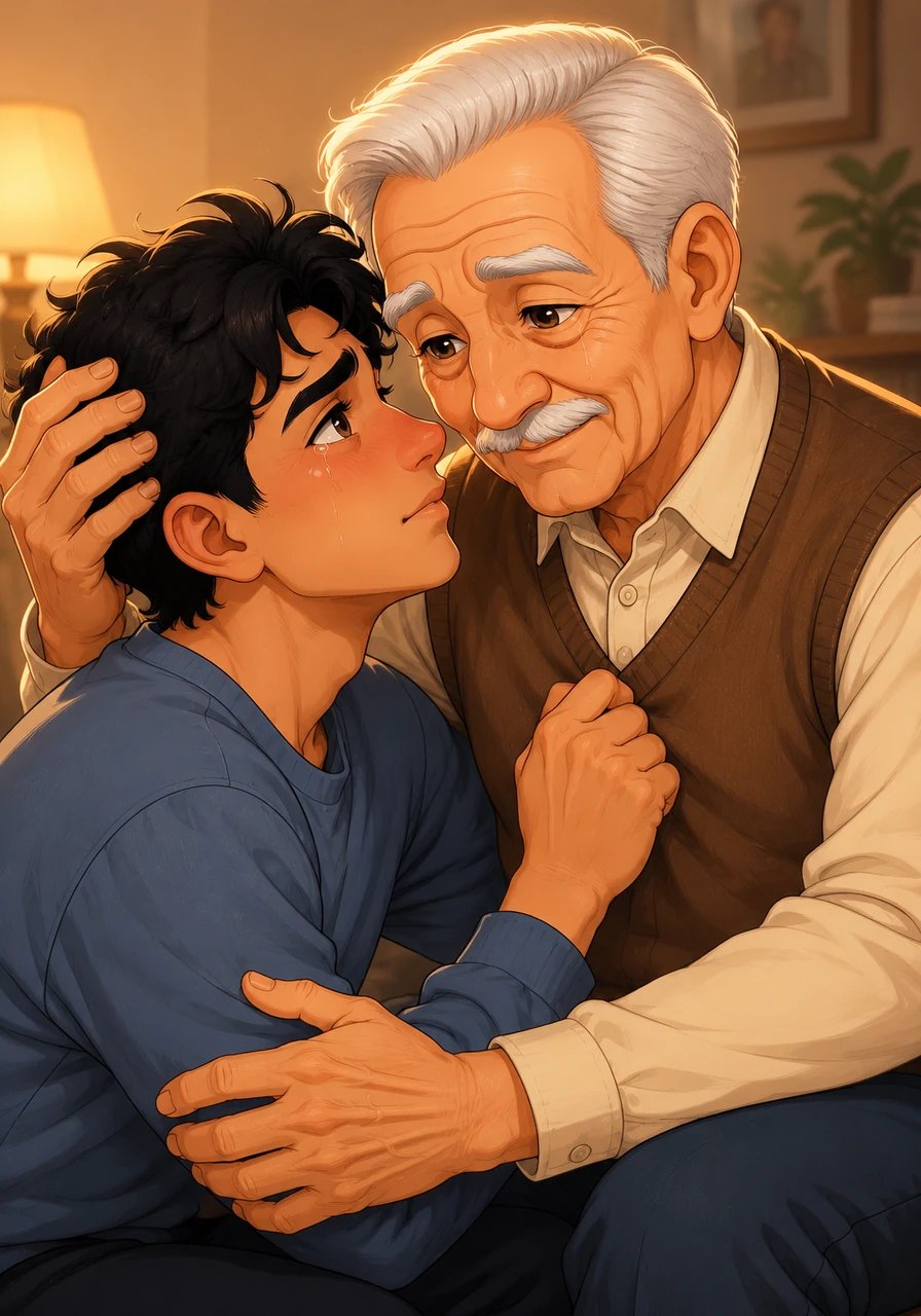 With tears welling in his eyes, Tarek looks up into his father's wise, warm eyes and whispers a long-overdue, heartfelt apology for all the closed doors. The father smiles softly, a single tear slipping down his cheek, instantly washing away years of accumulated pain and unspoken tension.