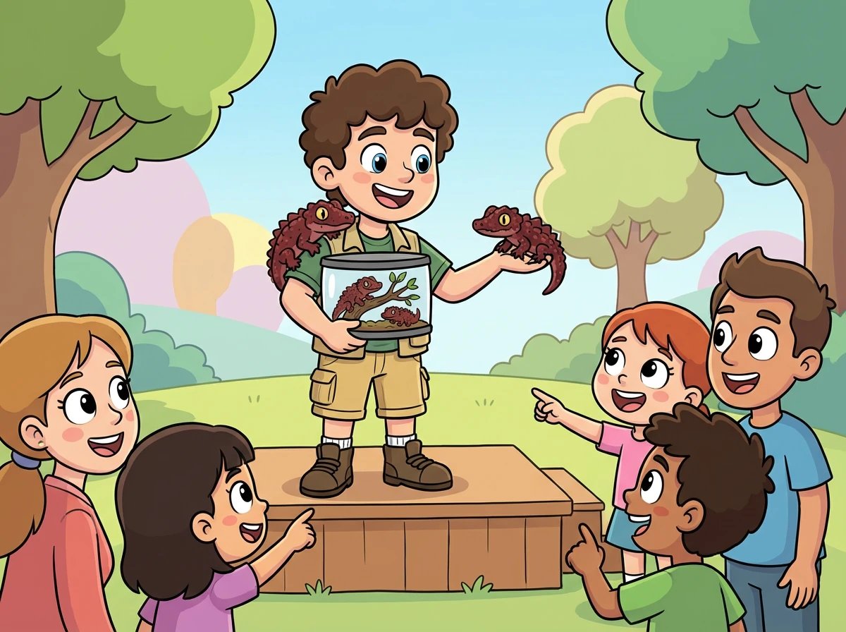 Léo est ravi de voir l'intérêt que suscitent ses amis reptiles. Il est fier de les présenter au monde.