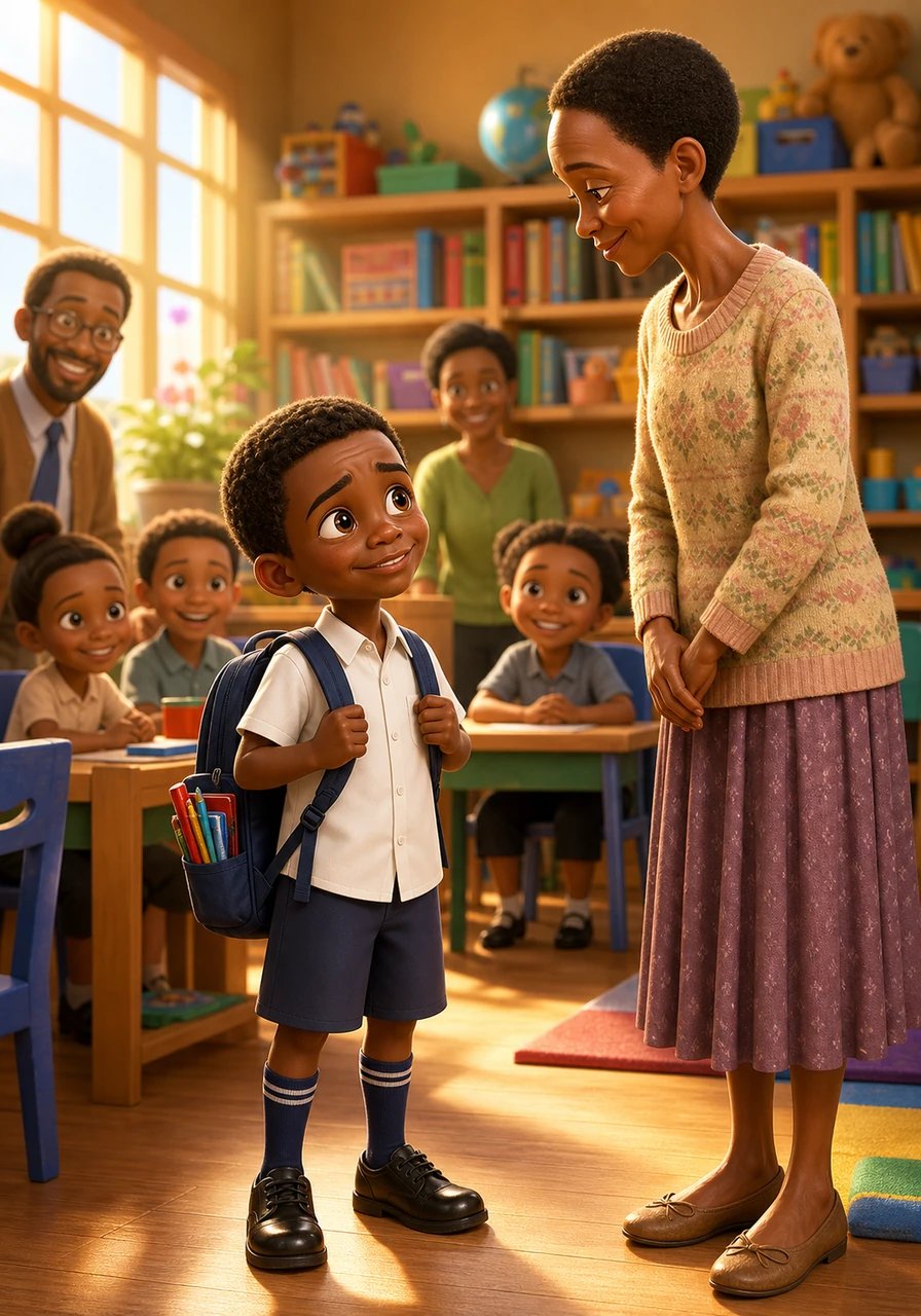 With fresh school supplies and a bright new uniform, John proudly walks into a classroom for the very first time. He listens intently to his teacher, his eyes sparkling with curiosity and the joy of learning. Surrounded by books and caring mentors, John flourishes into a bright and confident student.